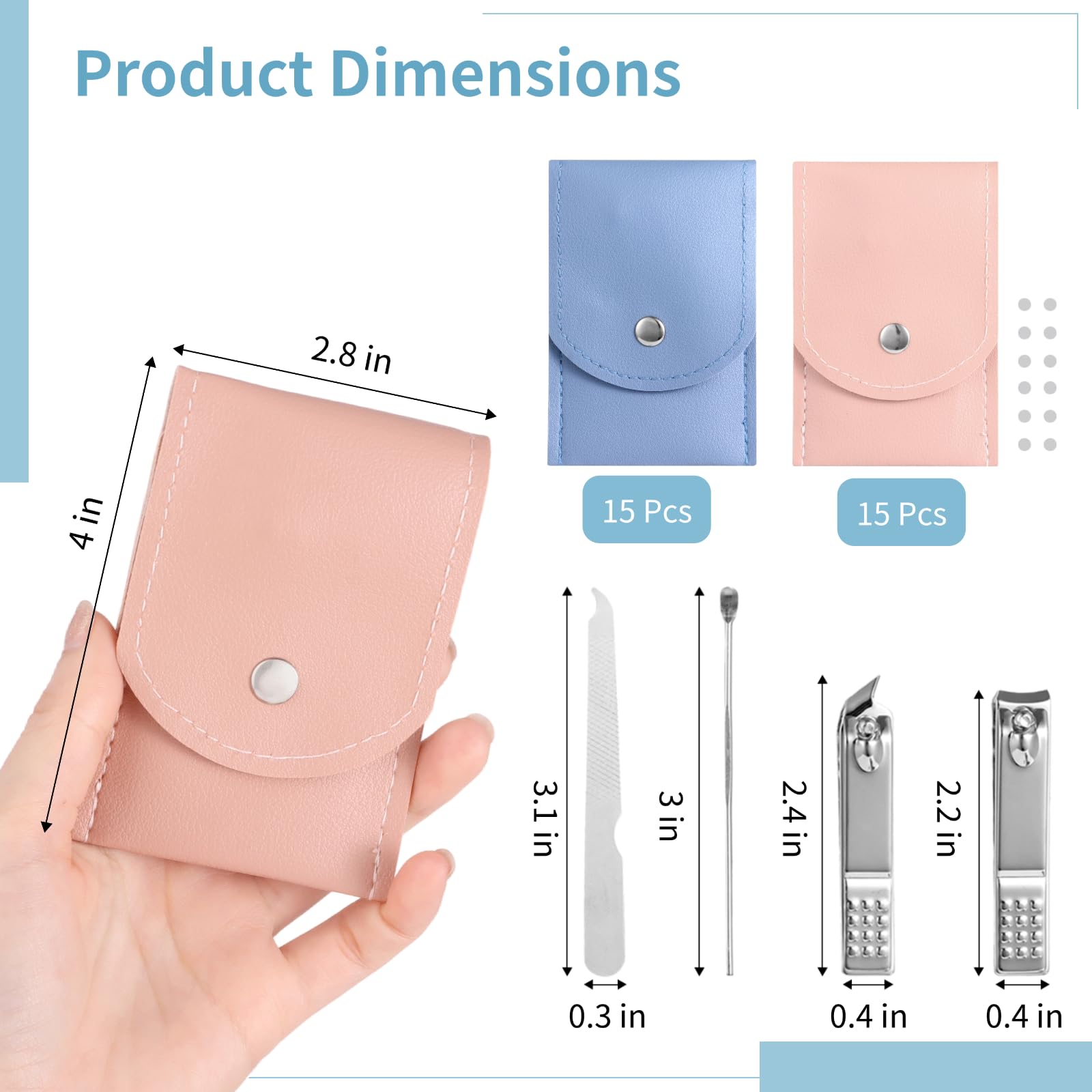 Juego de 30 cortaúñas, kit de manicura 4 en 1 a granel, kit de cuidado de uñas de acero inoxidable con funda plegable de piel sintética, esencial portátil de manicura de viaje para el hogar, salón y