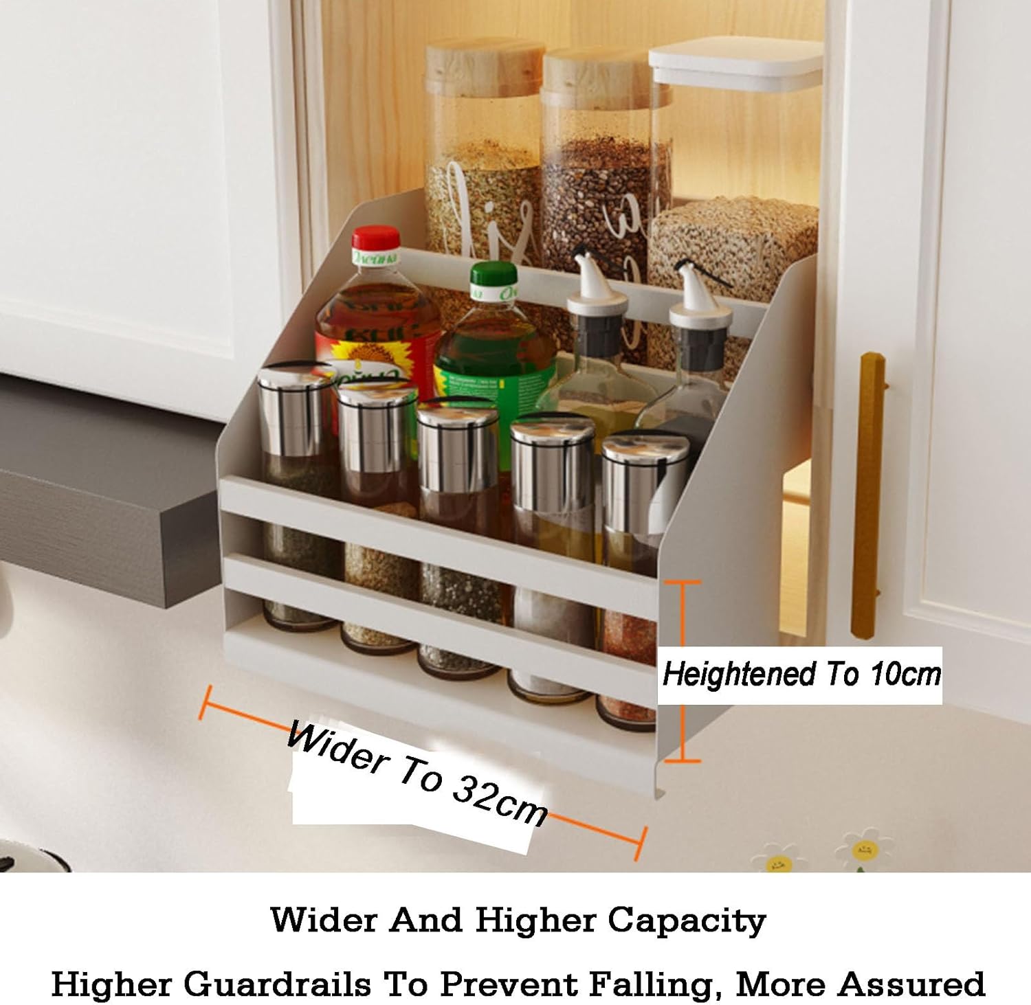Pull-Out Cabinet Organizer Pull-Down Shelves,2-Tier Wall Shelf Spice Rack,Space Saving for Home Wall Cabinet Storage
