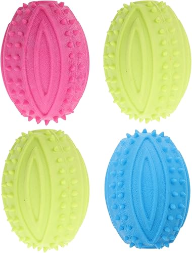UEETEK Juguetes masticables de pelota de rugby para perros: 4 juguetes interactivos para perros de fútbol de alto rebote para entrenamiento de