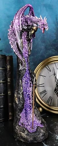 Miniatura 8 de Ebros Gift Quartcita Elemental Dragon Guarding Faux Geoda Cuarzo Cristal Quarry Rock Pilar Incienso Soporte Figurita Fantasía Mítico Calabozos y