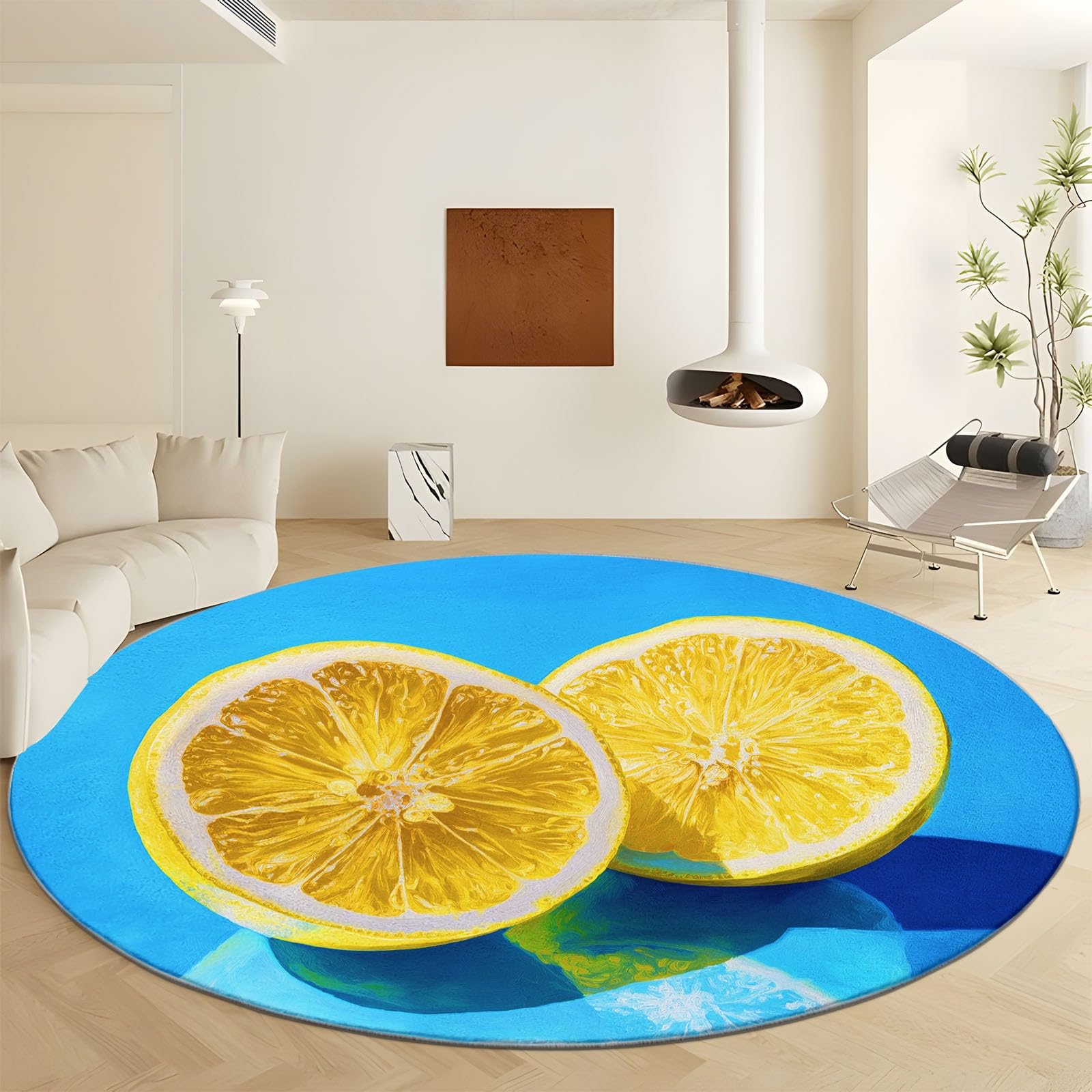 Tapis citron surréalisme rond anti-tache et lavable pour protéger et décorer vos sols facilement