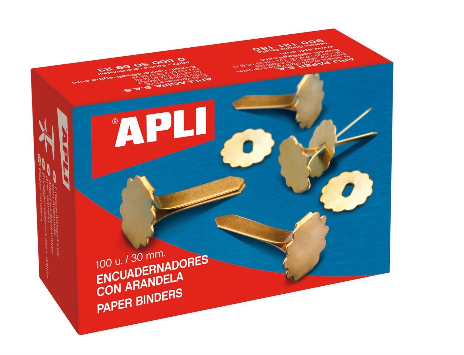 APLI 12286 Boîte de 100 Attaches parisiennes avec oeillets 30mm