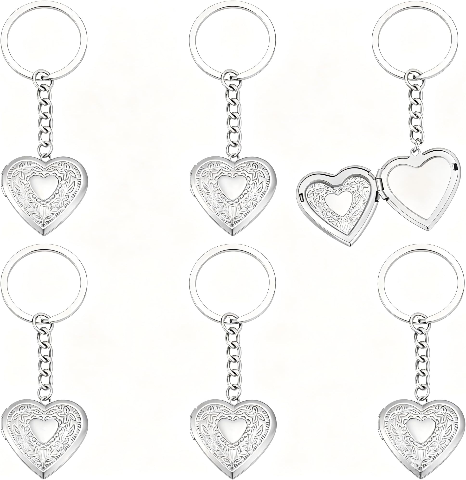 6Pcs Heart Photo Locket Keychain for Women Men Birthday Gifts