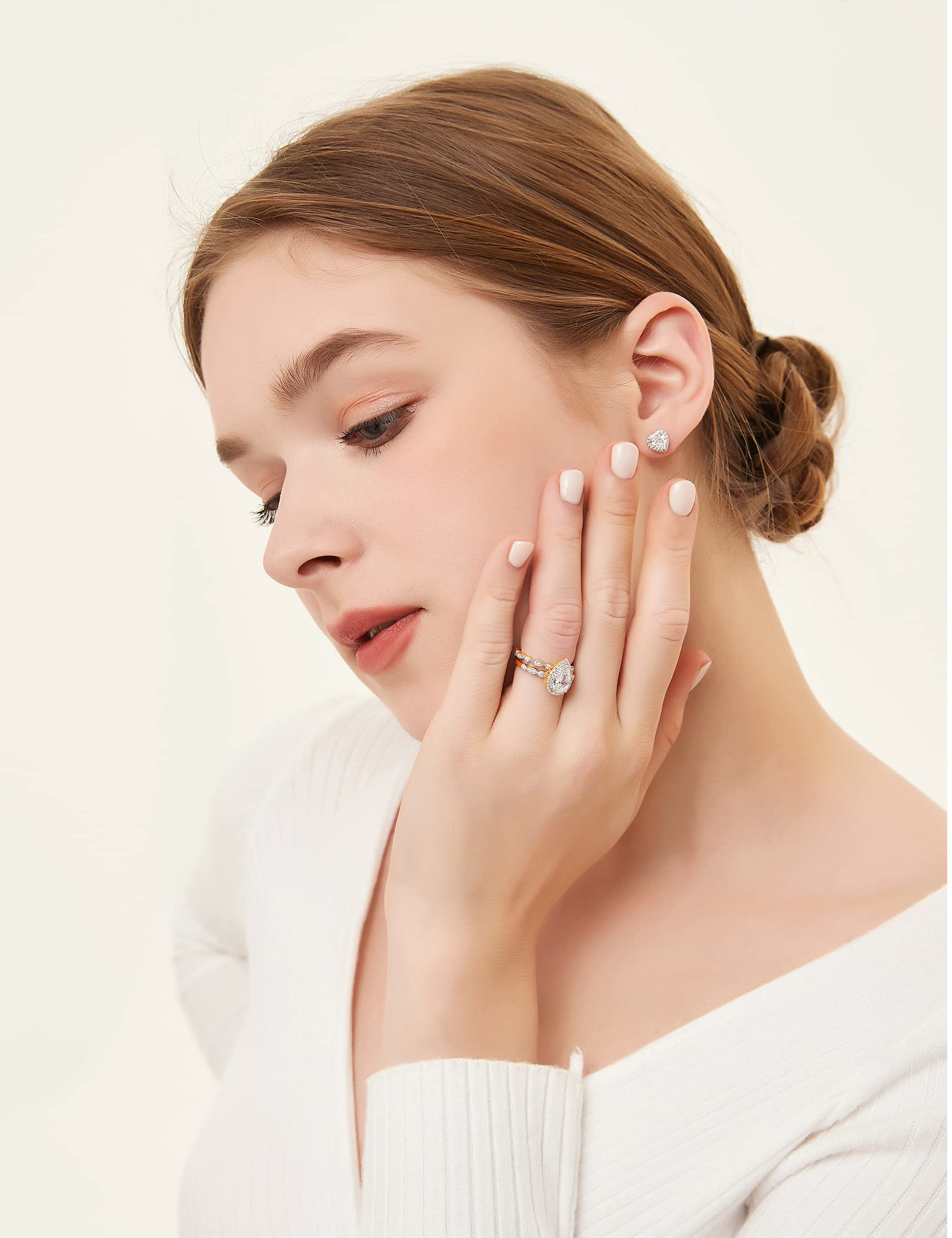 Feng Shui 1.25CT Set di Anelli da Sposa in Argento Sterling 925 Anelli di Fidanzamento a Goccia CZ Anelli di promessa Vintage Pera FEDI Nuziali marchesa per Donne Taglia 4-11