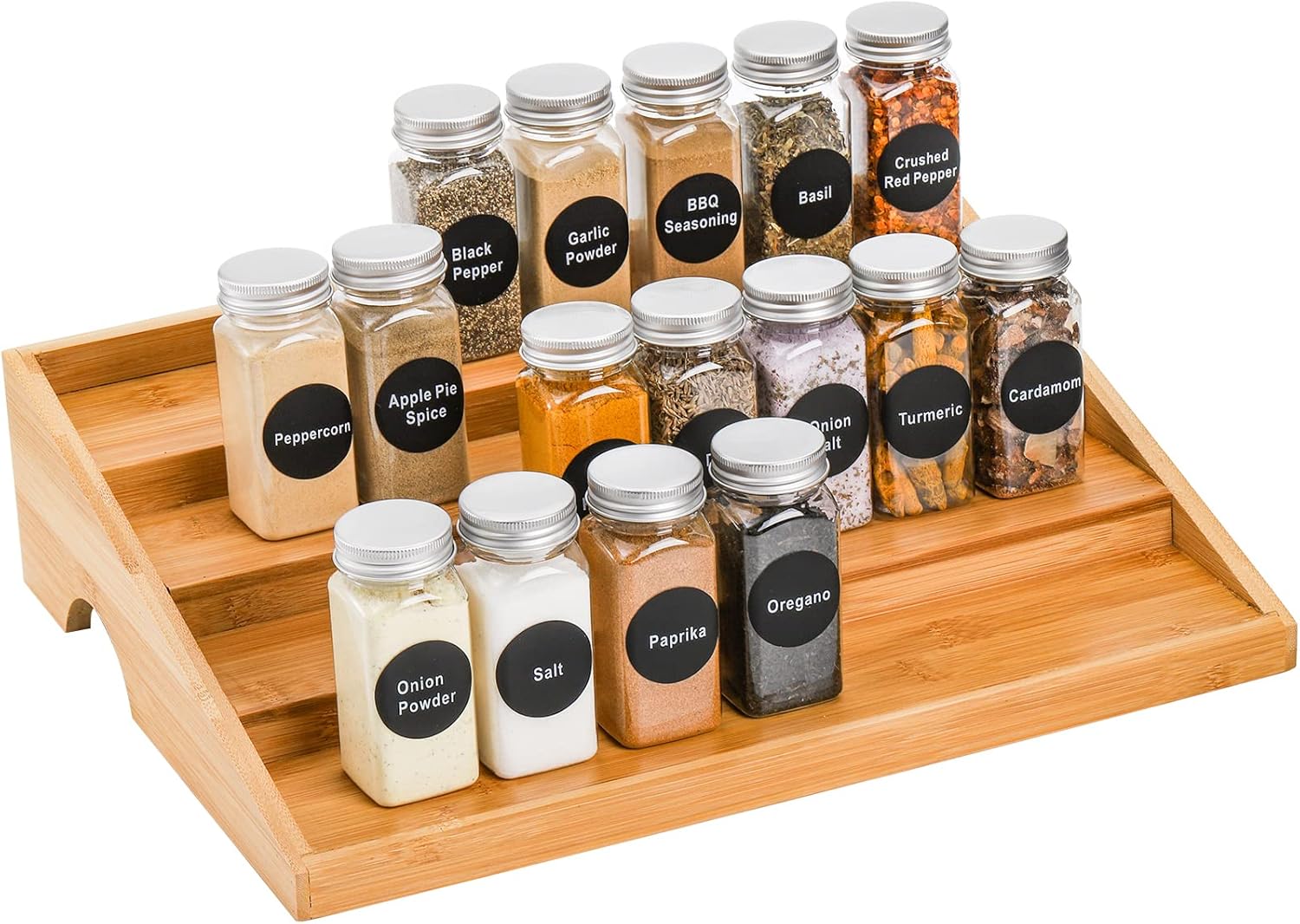 Hacaroa 4 Tier Bamboo Spice Rack for Cabinet, Ladder Seasoning Organizer Pantry Step Shelf, Compact Storage Caddy for Spice Jars, Cans, Kitchen Countertop, Cupboard, Space Saver , parts are unglued but items still in good condition