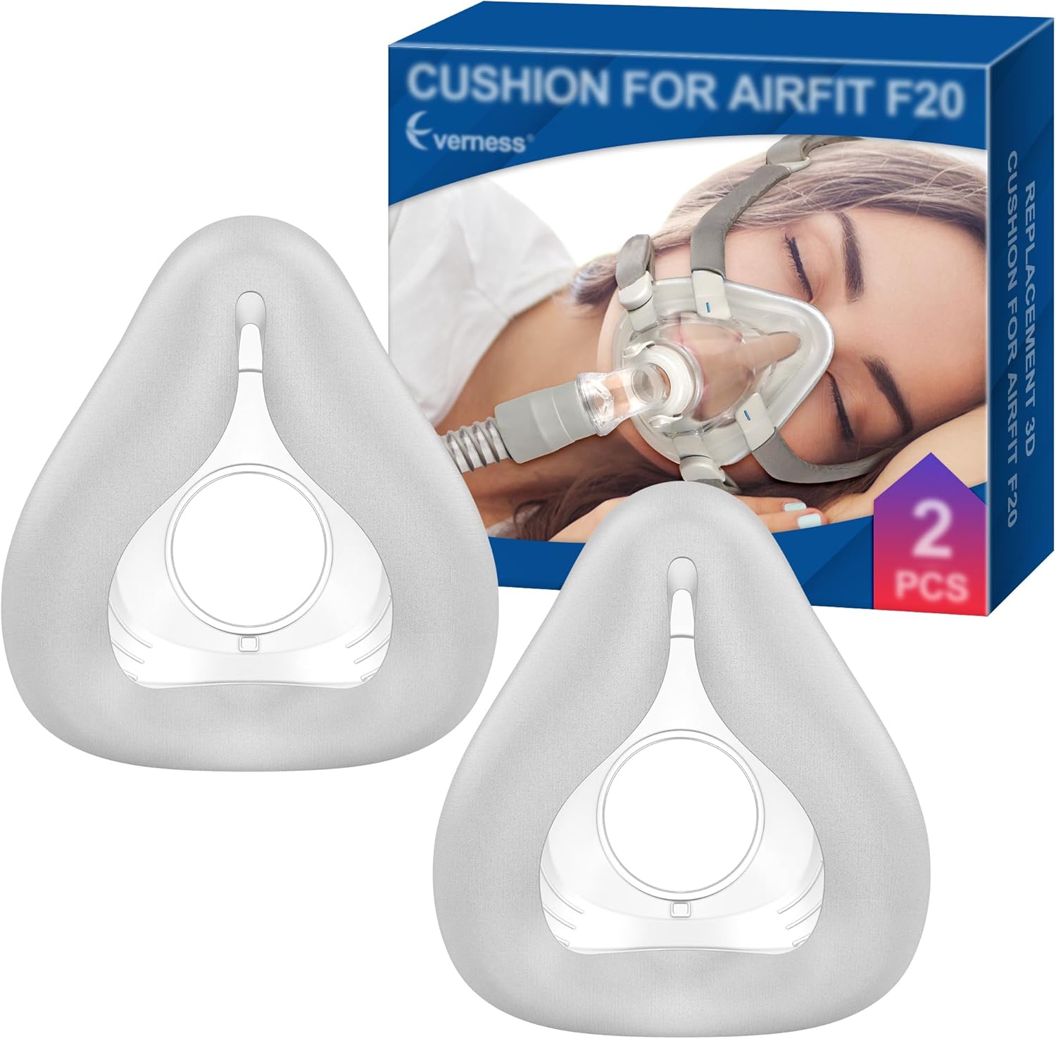 2 Packs Full Face CPAP Mask Cushion (M) for ResMed Airfit F20 & Airtouch F20, Innovative 3D Memory Foam with Built-in Silky Grey Fabric Liner - Highlights Soft Fit & Leak-Free Seal for F20 Mask Medium