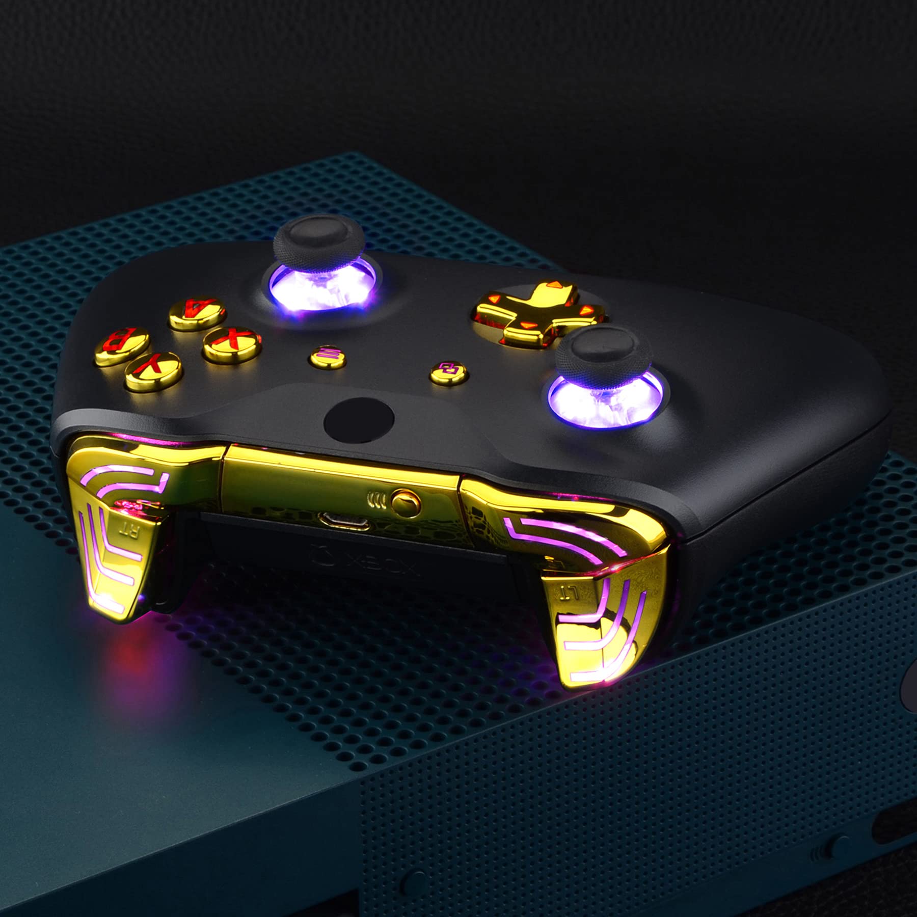 eXtremeRate Multicolori Tasti Luminosi DTFS LED Kit per Xbox One S X Controller Joystick Model 1708 D-pad Levette Analogiche Bumper Trigger Pulsante ABXY(NON Include Controller)-Oro Cromo