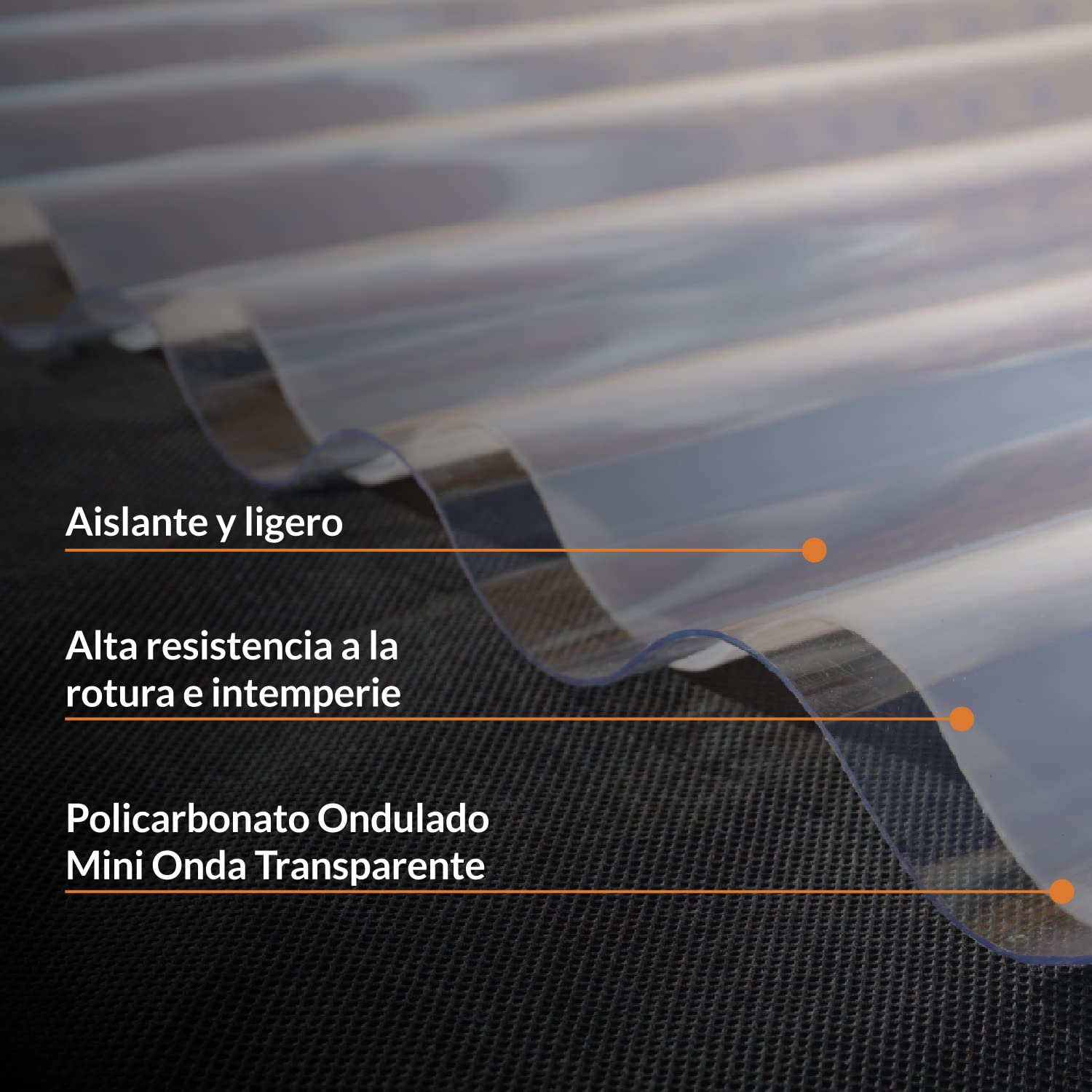 Plancha de Policarbonato Compacto Ondulado - Mini Onda - Espesor de 0,8mm - 2000 x 1000 - Material Resistente a la Lluvia - Color transparente