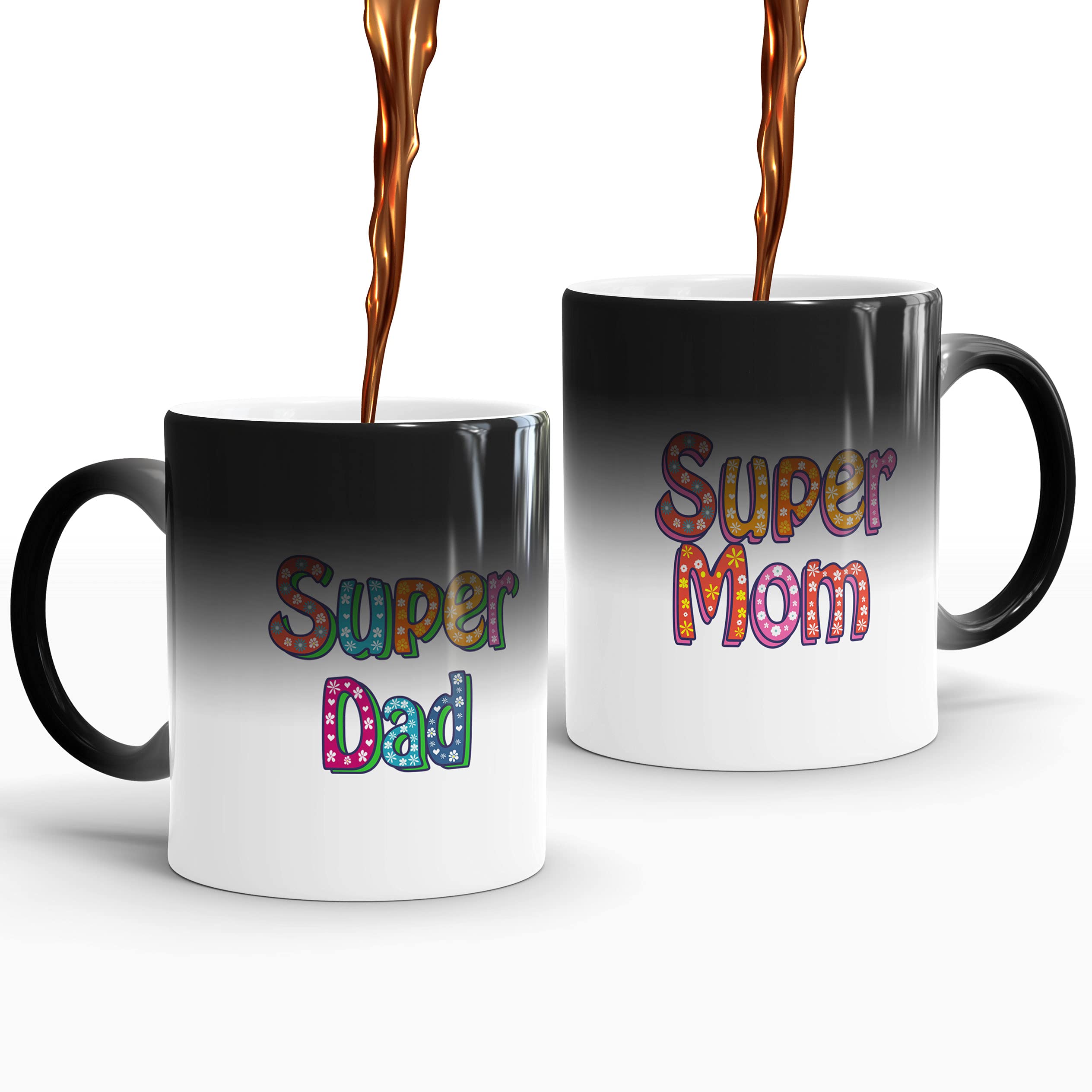Gift Arcadia Ceramic Super Mom & Dad Color Changing Coffee Mug - 2 Pieces, Multicolor, 330ml (A351)