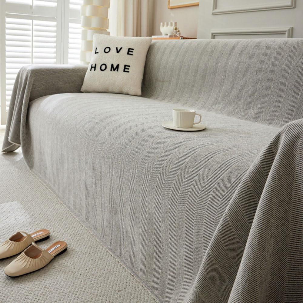 Highdi Sofa Throws Large, Extra Large Throws for Settees, Herringbone Nordic Style Versatile Woven Soft Throw Blanket with Tassels for Settees Couch Armchair Sofa Bed (180x340cm,Light Grey)