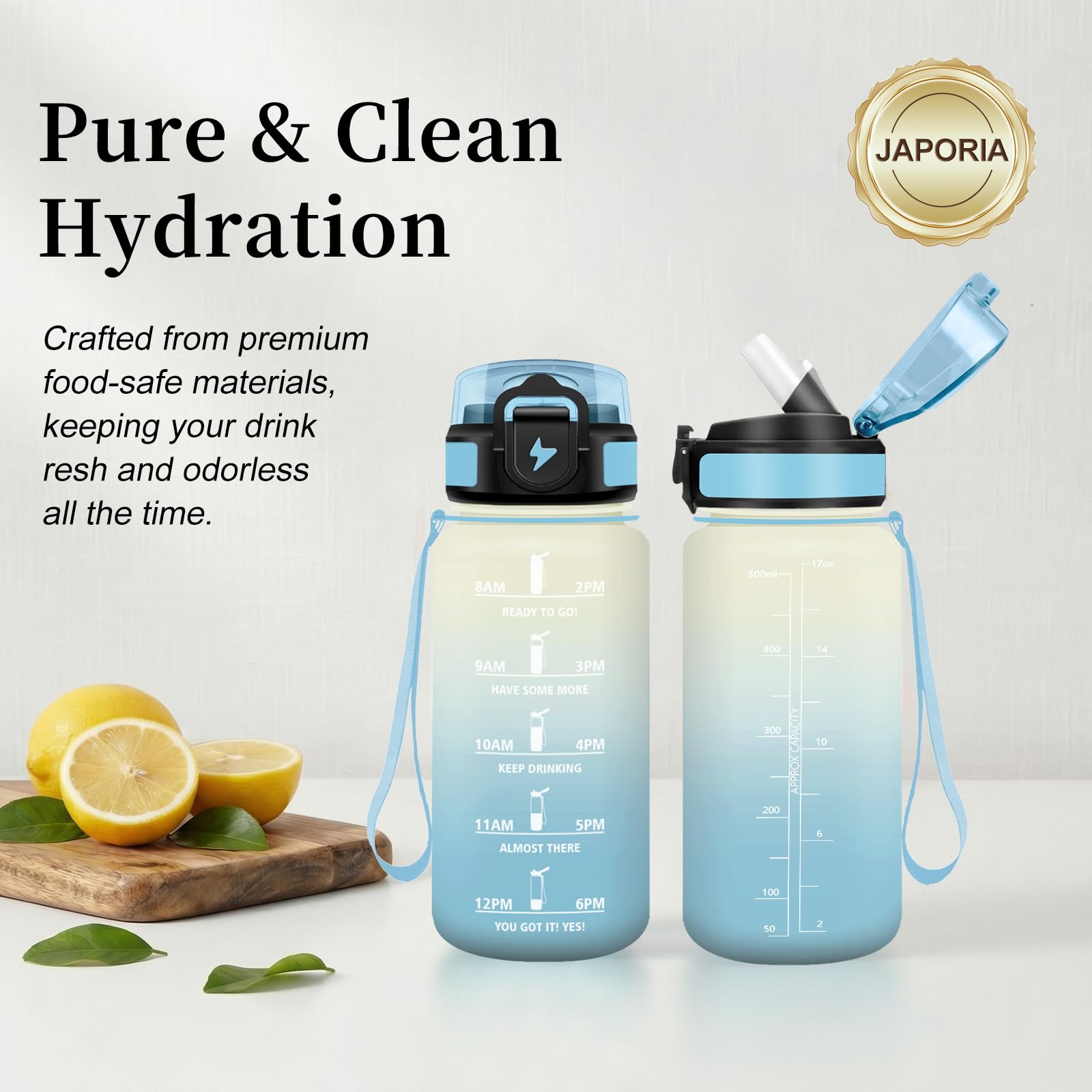 Borraccia Sportiva 500ml, Borraccia con Cannuccia, a Prova di Perdite, Bottiglia Acqua con Indicatore del Tempo, per Corsa, Viaggio