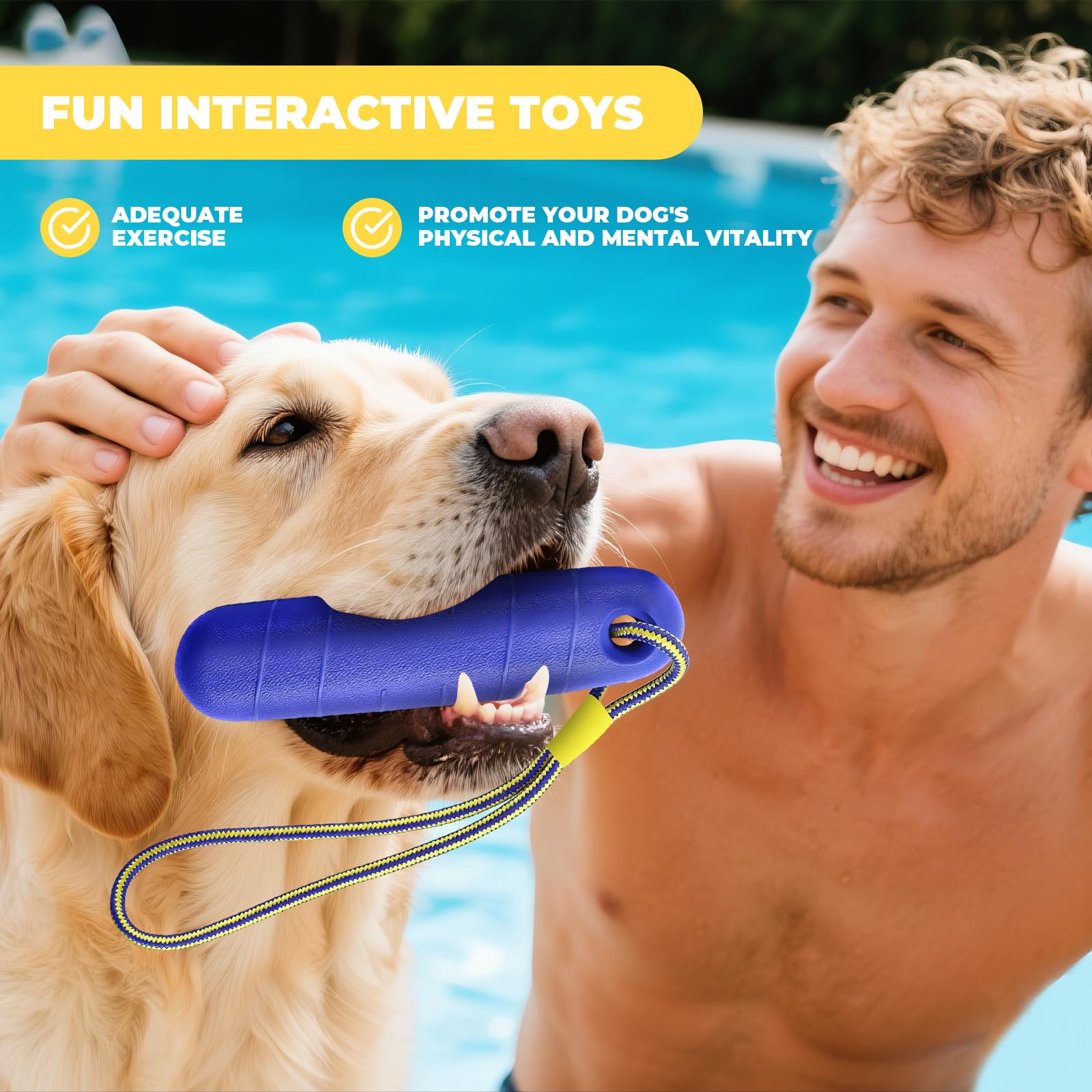 Jouet Interactif Chien, Jouet de Rappel avec Corde en Nylon, Ballon Flottant Increvable pour Piscine et Extérieur, Jouet Interactif pour l'Entraînement des Chiens de Taille Moyenne et Grande