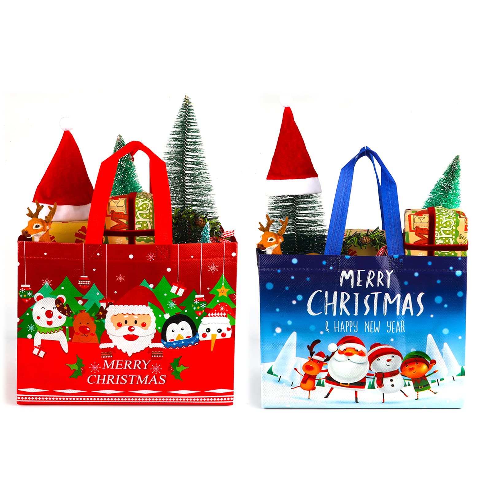 ENFANTRY Lot de 12 sacs cadeaux de Noël, sacs fourre-tout avec poignées pour le shopping, les sacs d'épicerie, l'emballage de cadeaux, les décorations de fête de Noël, sacs cadeaux réutilisables