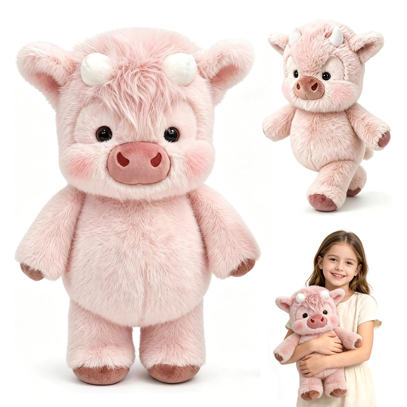 JIASHA Running Plushies Highland Cow - Moving Legs Highland Cows Plush Soft Toys - Soft Furry Stuffed Animal for Stress Relief - Emotional Support - Desk Fidget Toy Gift for Kids Adults(Pink)
