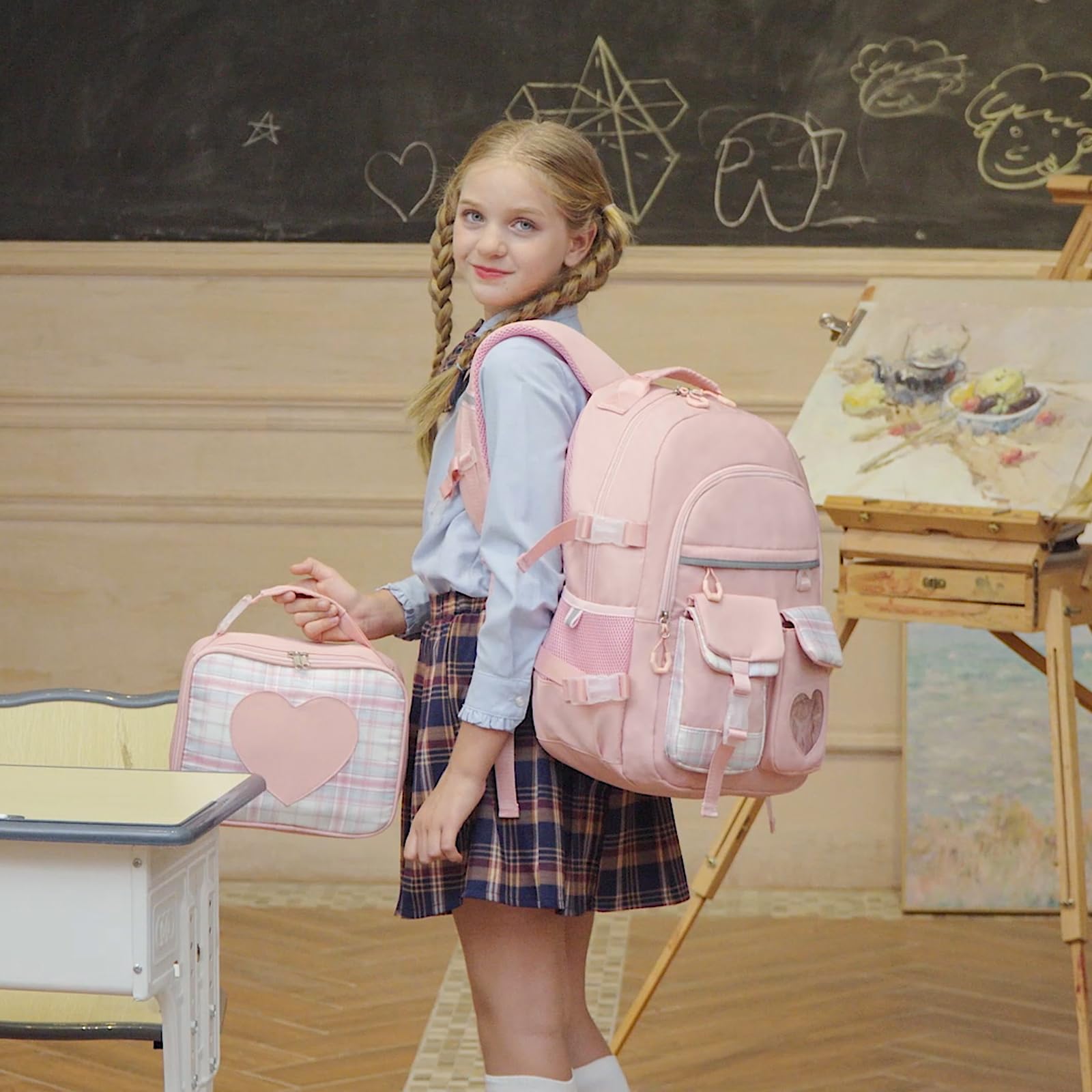 ACESAK Zaino per ragazze - zaini per laptop da 15,7 pollici Borse da scuola per ragazze donne Daypacks - Zaino carino per la scuola elementare e media con borsa per il pranzo