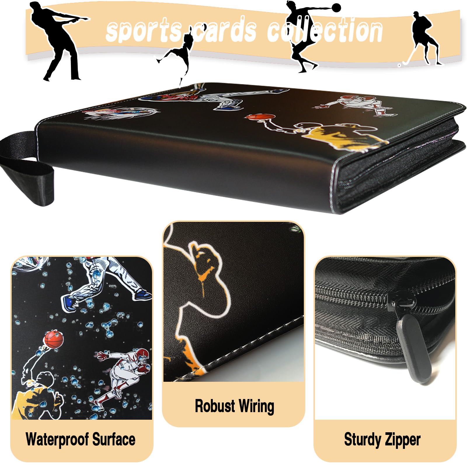 COYORO Large-Capacity Sports Card Binder with 4 Pockets and 50 Sleeves Fits 400 Cards, Perfect for Baseball, Football, Basketball, Hockey, Yu-Gi-Oh and MTG Card Games