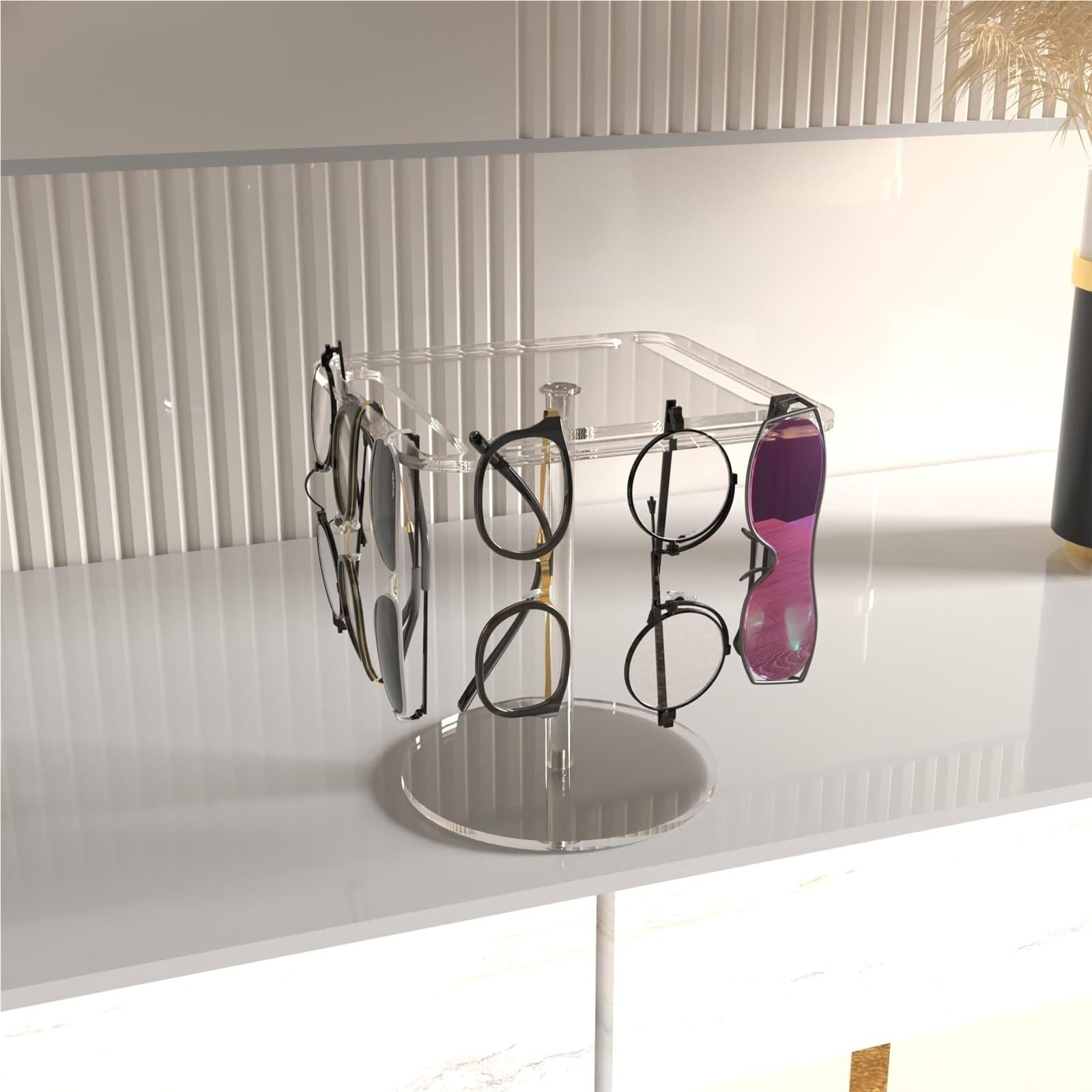Estuche de Viaje Expositor De Gafas De Sol Acrílico Giratorio De 360° For Mesa Soporte De Exhibición(Transparent,20x20x20cm)