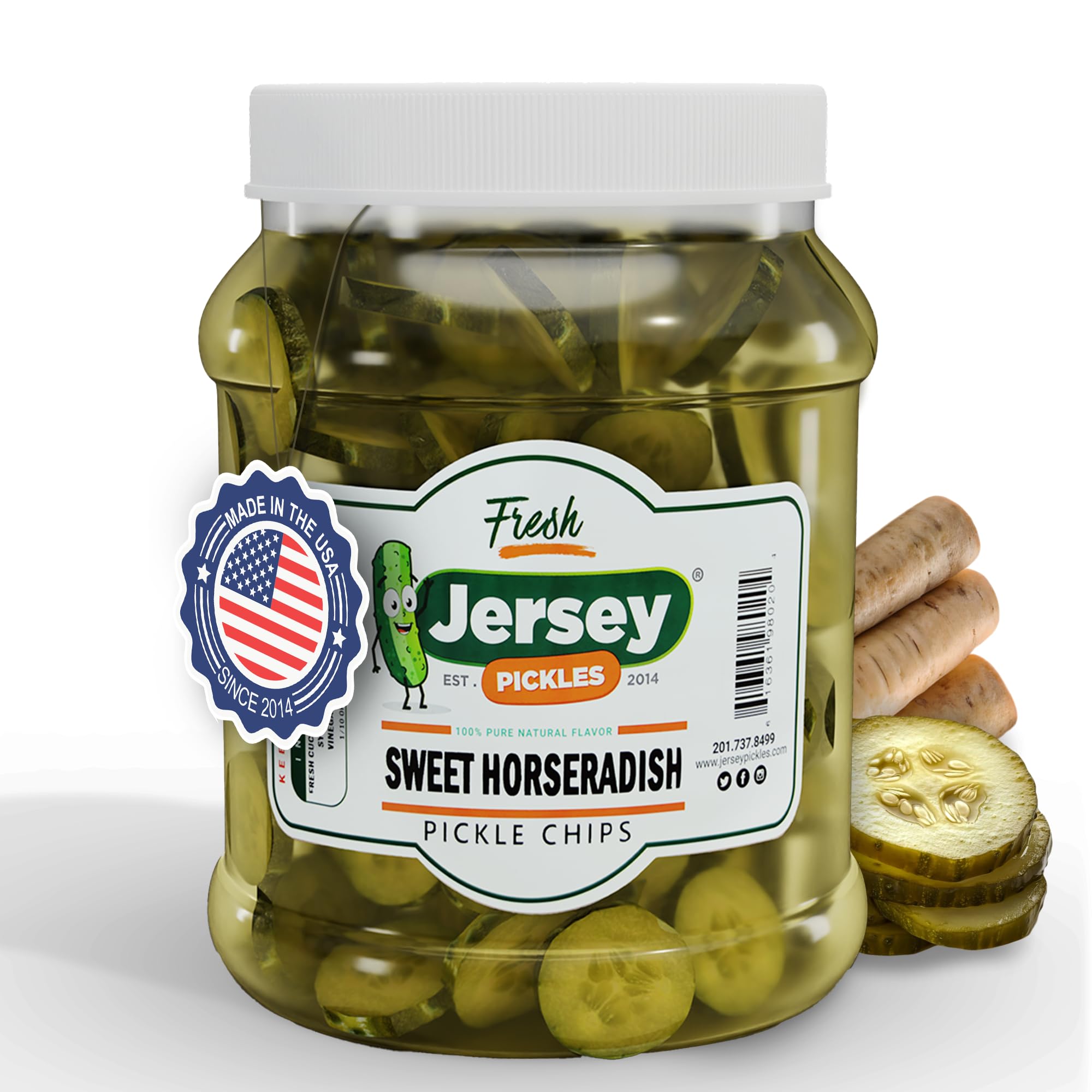 Jersey Pickles - Sweet Horseradish Chips (Half Gallon) - Fresh, Keto-Friendly, and Perfect for Snacks, Sandwiches, or Salads – The perfect Pickle Jars Cornichon for Families or Gatherings