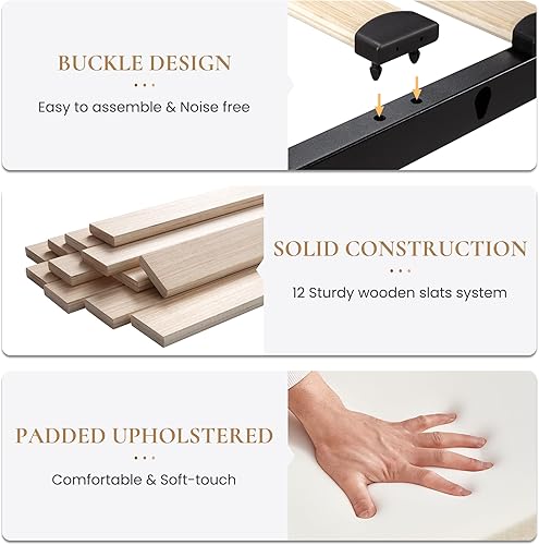 Miniatura 6 de SHA CERLIN Base de cama tapizada tamaño King con cabecera ajustable y 4 cajones de almacenamiento debajo de la cama no necesita somier diseño