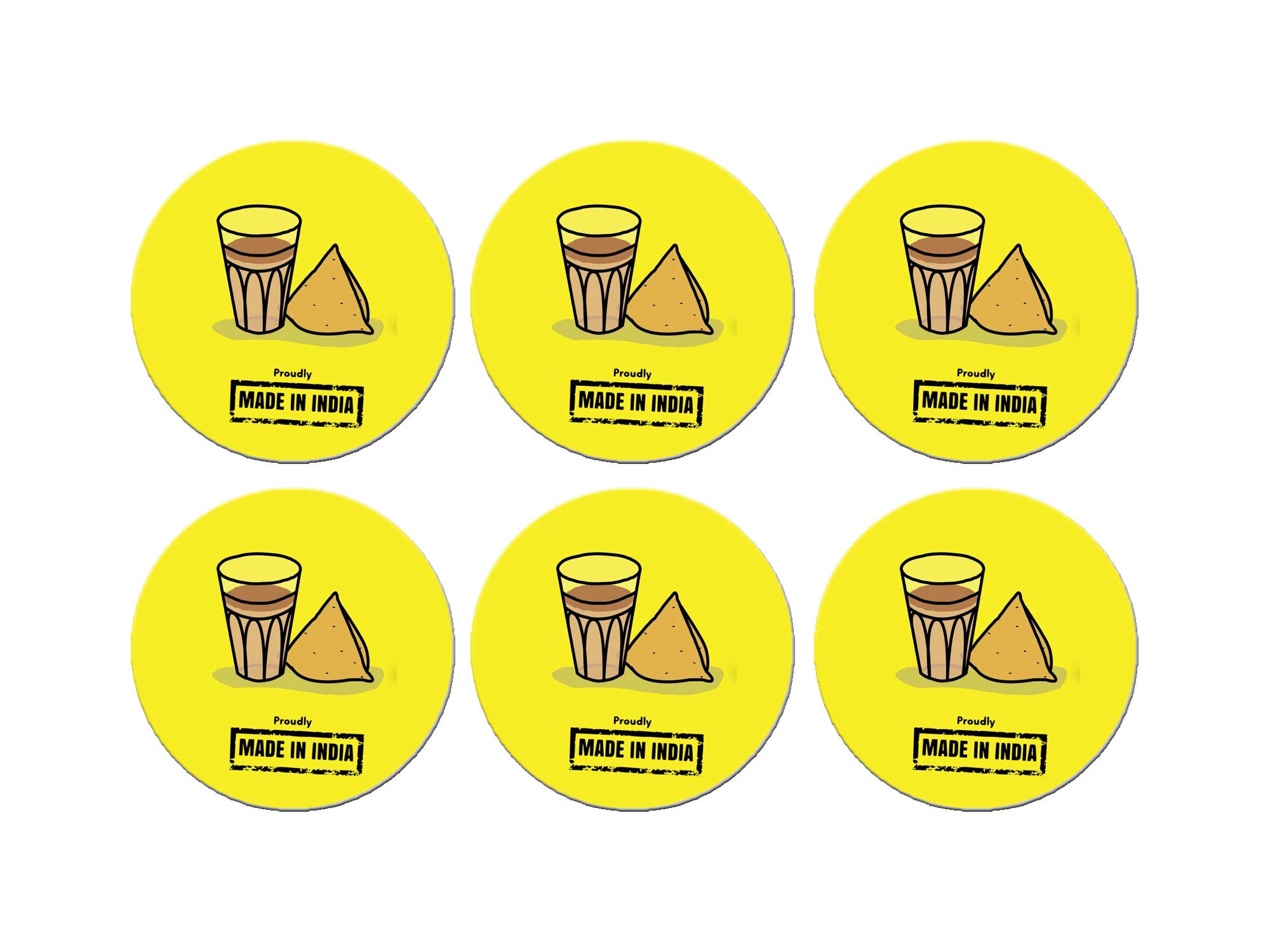 MUGKIN Beautiful Proudly Made in India Tea Quote Designer Printed Coasters (Wooden, Set of 6, 10 cm Diameter, Round) (Multi-Colored)