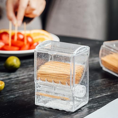 Miniatura 3 de Dispensador de palillos de dientes de acrílico transparente con botón de botón, caja automática para palillos de dientes, accesorios de mesa para