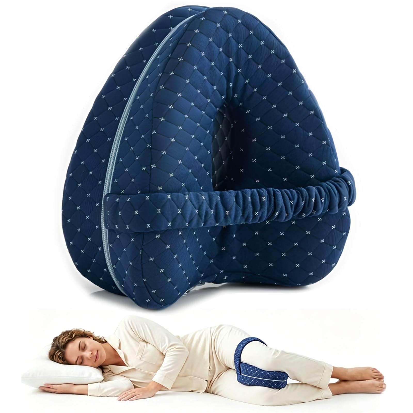KFSCIP Knee Pillow for Side Sleepers, Alignment Knee Pillow for Sciatica Relief, Leg Pillows for Sleeping on Side with Hip Support, Alignment Pillow Design in Navy Blue
