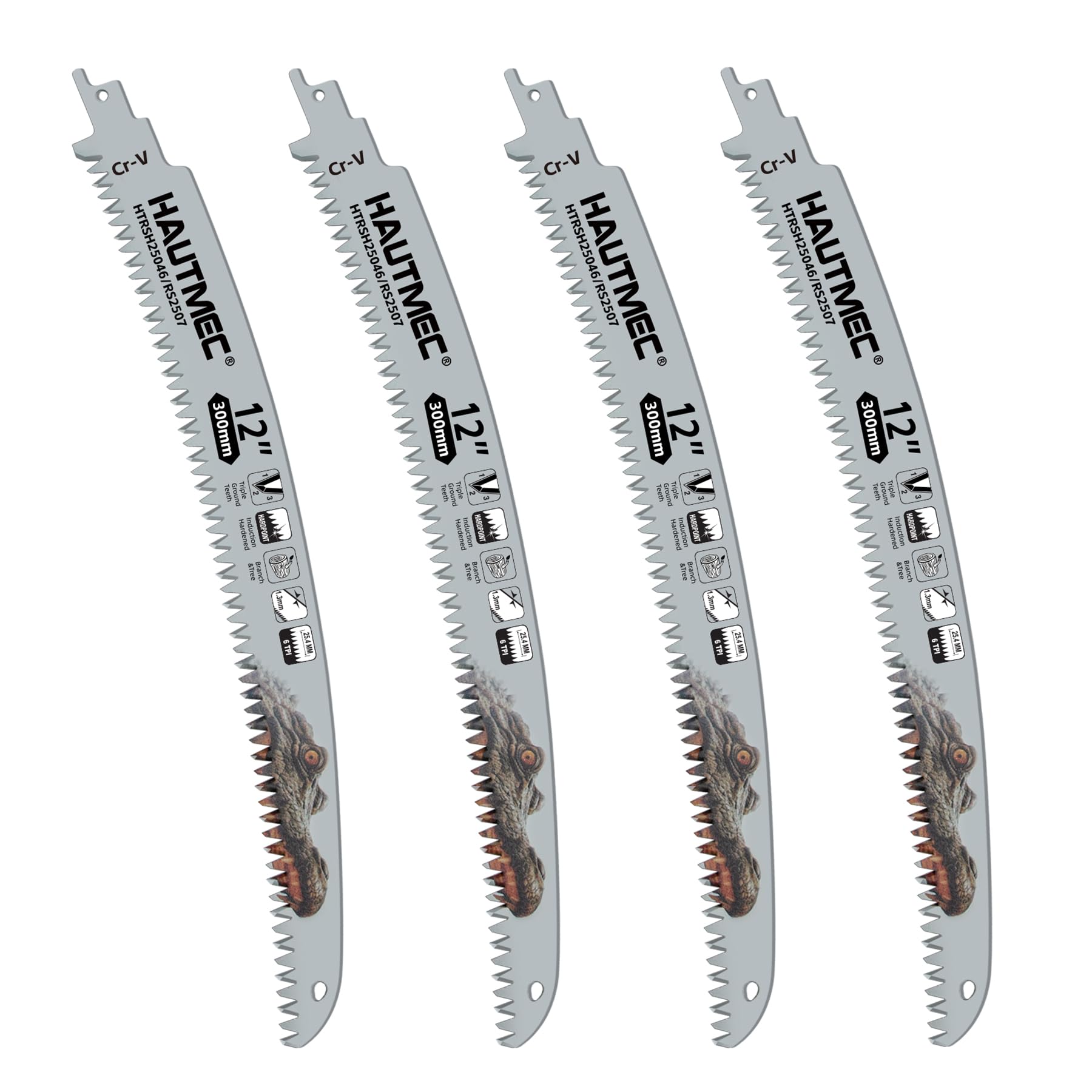 HAUTMEC 300mm Fast Cutting Reciprocating Saw Blades, Japanese Teeth Arc Edge Wood Pruning Saw Blades, 6TPI Heavy-Duty CRV Reciprocating Saw Blade for Tree Branches, Logs, PVC Cutting – HTRSH25046