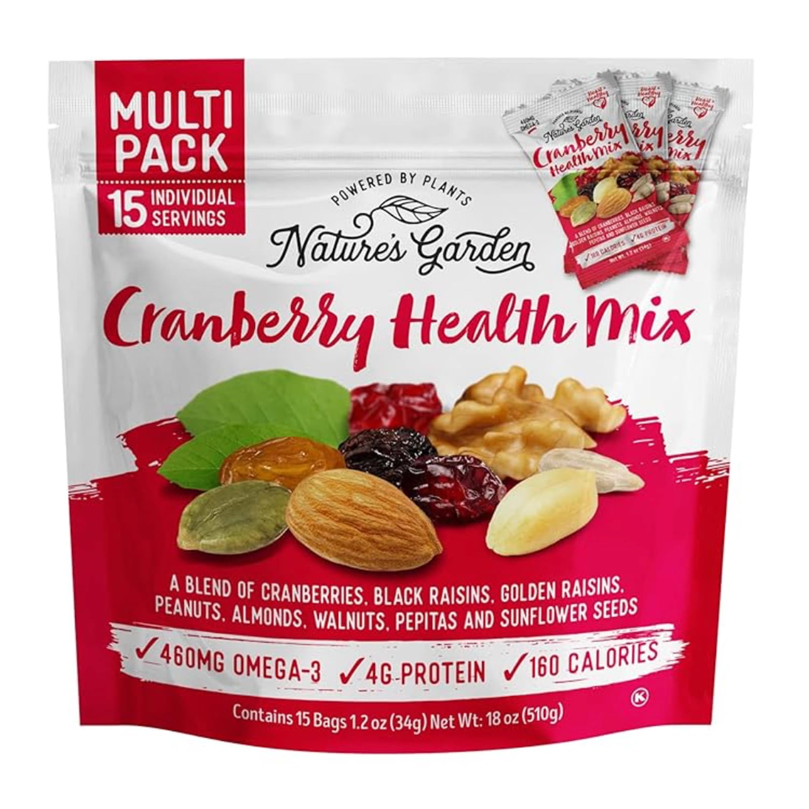 Nature's Garden Cranberry Health Mix, Single Serve Bags - 18 Ounce (1.2 Ounce x 15 count)