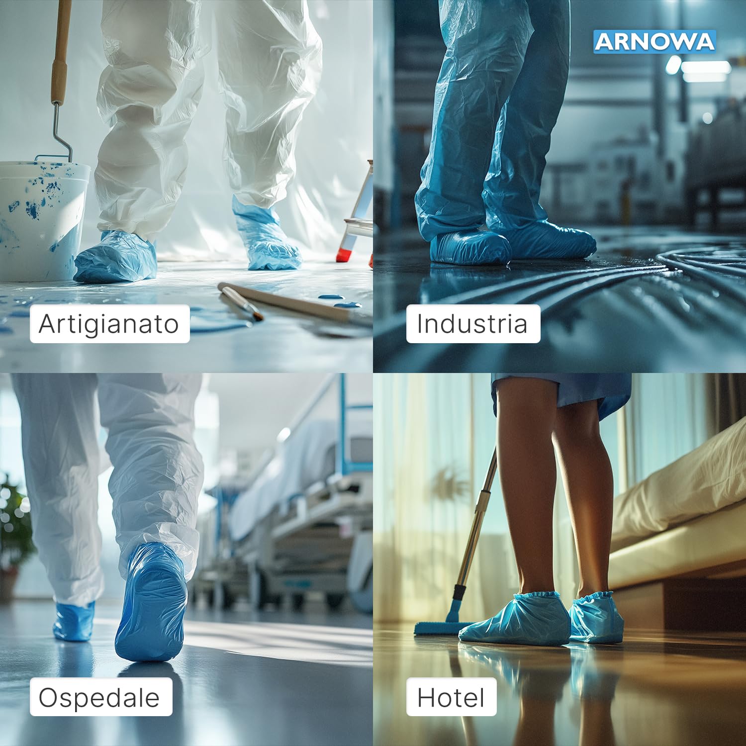 ARNOMED Copriscarpe Monouso Extra Forte in CPE Impermeabili Blu