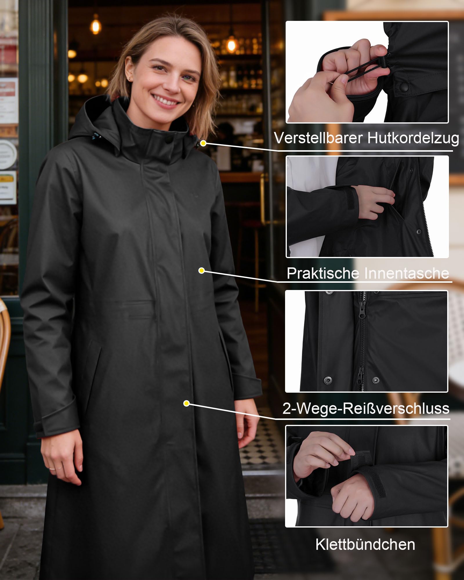 Regenmantel Damen wasserdicht lang Regenjacke atmungsaktiv | Friesennerz mit Innenfutter, Taillenregulierung, Übergangsjacke Herbst winddicht, Regenparka für Fahhrad & Outdoor