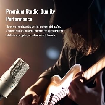 TAKSTAR PC-K200 II XLR Recording Microphone, Cardioid Condenser Mic with Ultra-Low Self-Noise, Balanced Bass/Mid/Treble, Power Indicator, Mic Clamp, Windscreen, for Live Broadcast, Karaoke, Recording