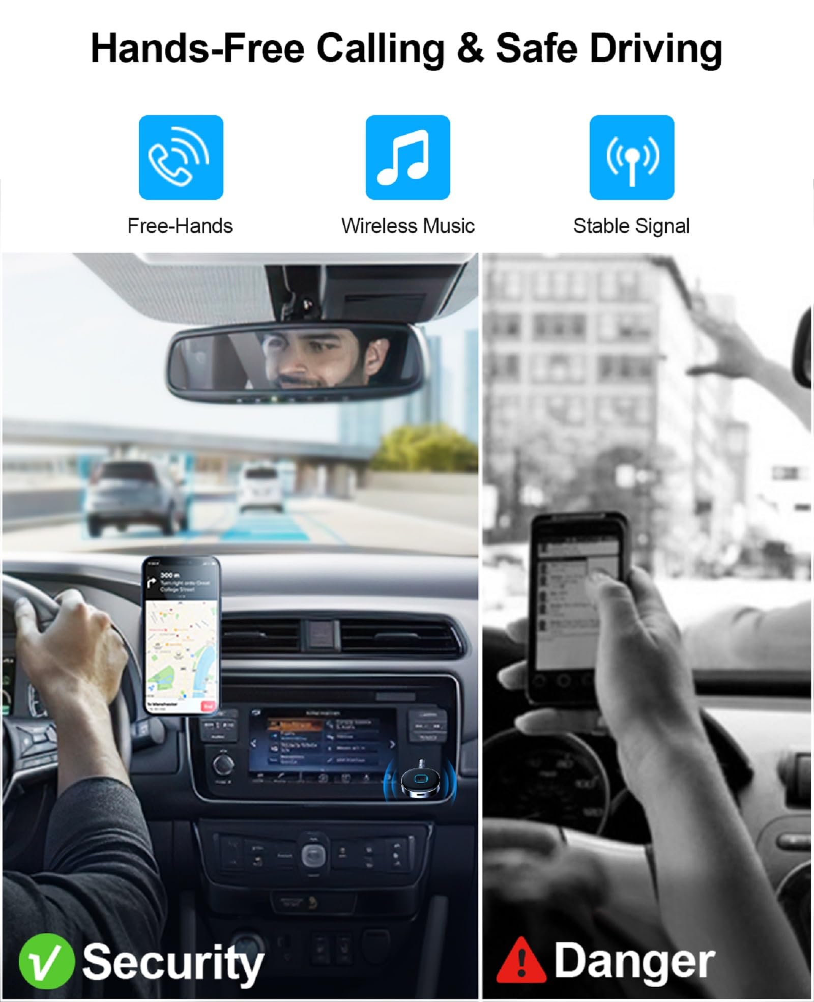 HORJOR Ricevitore Bluetooth Auto AUX, Adattatore Bluetooth 5.0 Aux Cancellazione Del Rumore Jack 3,5 mm,Chiamate In Vivavoce,Cuffie Cablate,Auto Altoparlanti