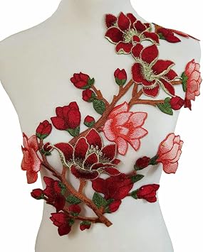 1pcs Red Flower Embroidered Patches Sew On Iron On Accessories