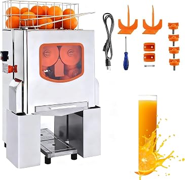 E3 Commercial Orange Juice Machine, 22-30 Oranges Per Minute, 110V Juice Extractor Commercial Orange Juice Squeezer with Pull-Out Filter Box, 120W Oranges Squeezer with Acrylic Cover