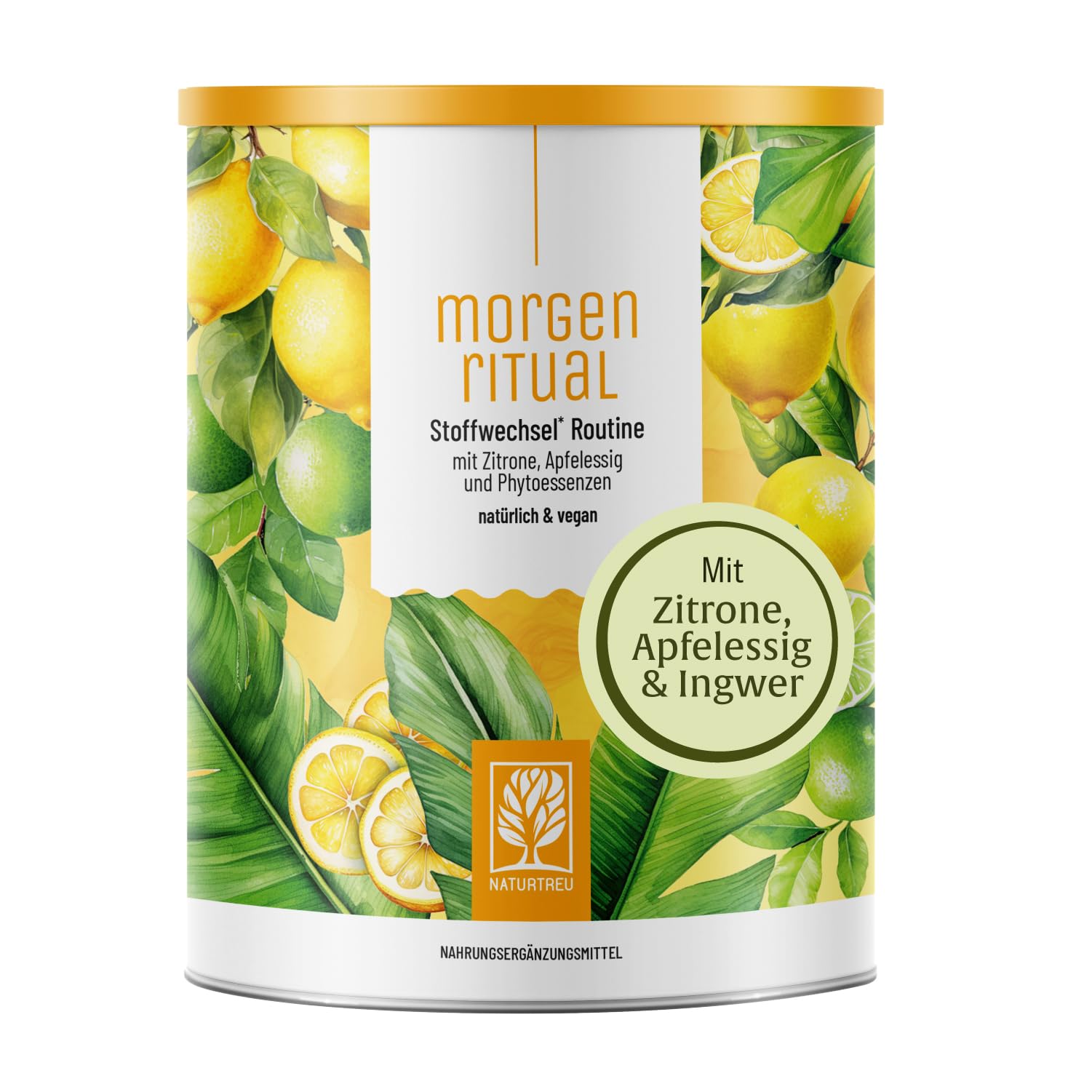 NATURTREU® Morgenritual – 150 g Getränkepulver mit Zitrone, Apfelessig & Ingwer – Mit Vitamin C – Fruchtiger Drink für deine Morgenroutine – Vegan & ohne zugesetzten Zucker