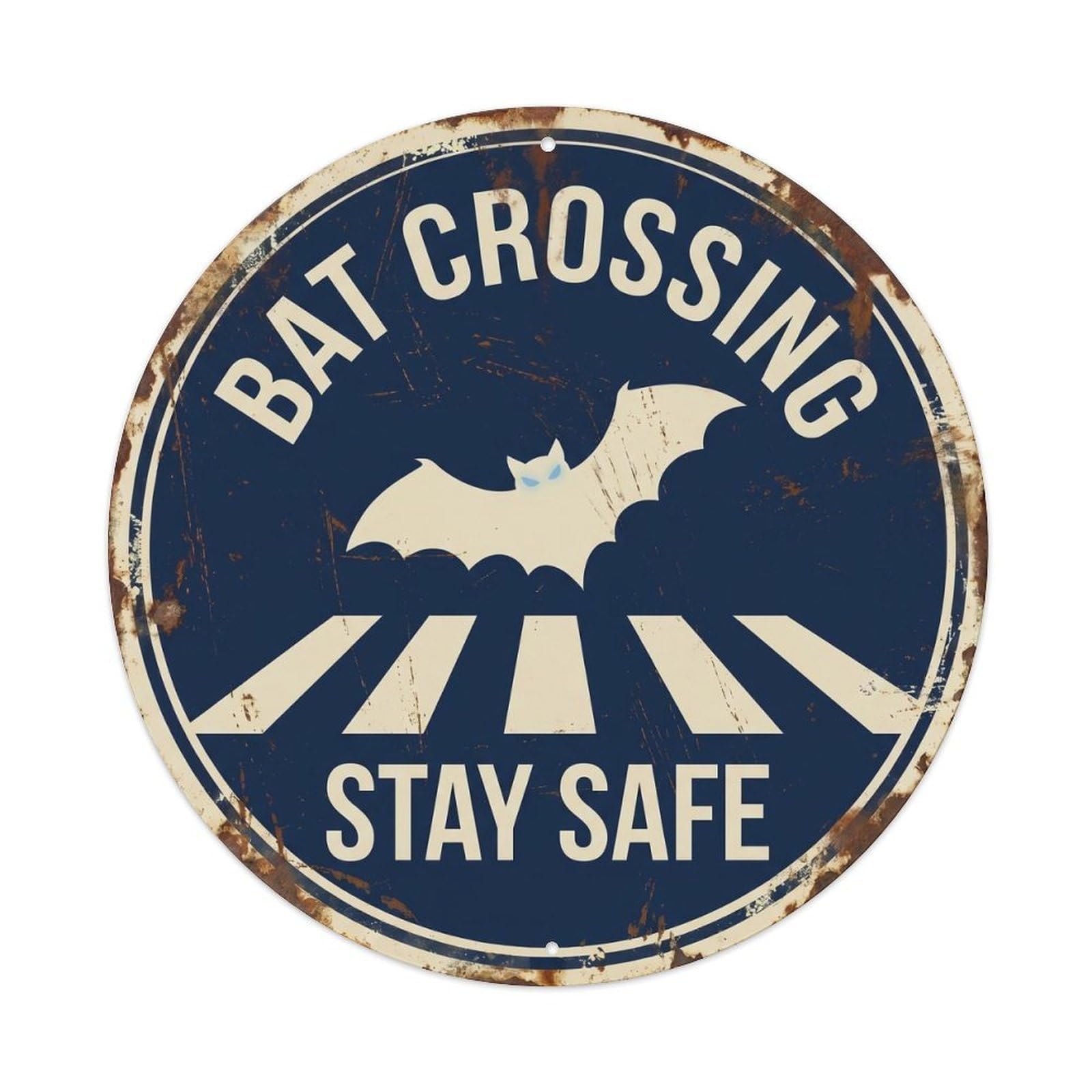 Cwbufd Vintage Style Bat Crossing Stay Safe Quaint Vintage Metal Tin Sign Plaque Wall Decor For Cafe, Club Bar, Office, Garden Metal Poster 8X8inch