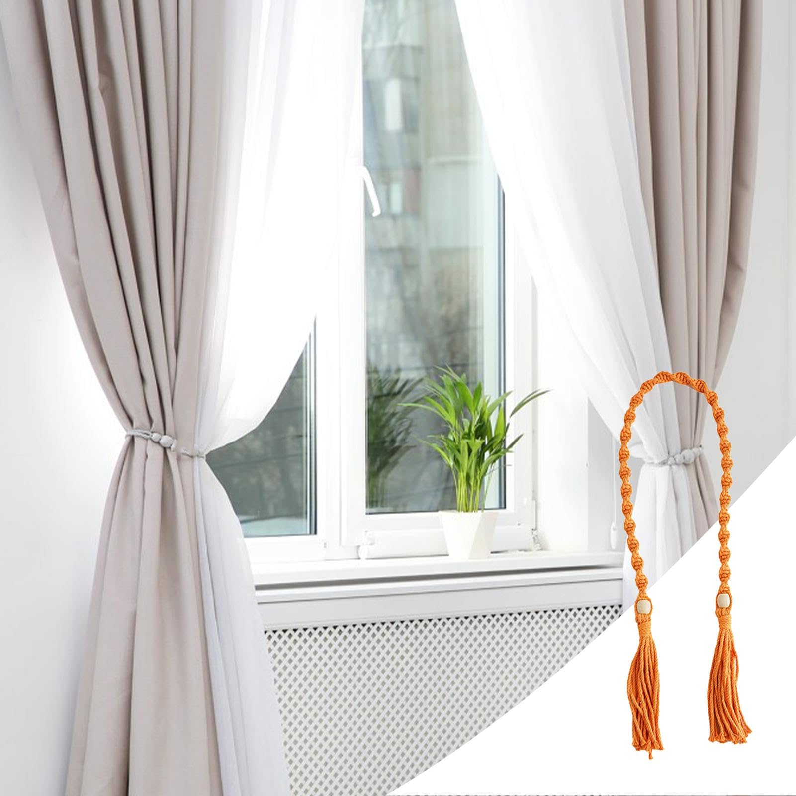 RAILONCH 2 fermatenda per tende in stile boho bohémien, fermatenda, a forma di foglia di macramè per decorazioni (marrone
