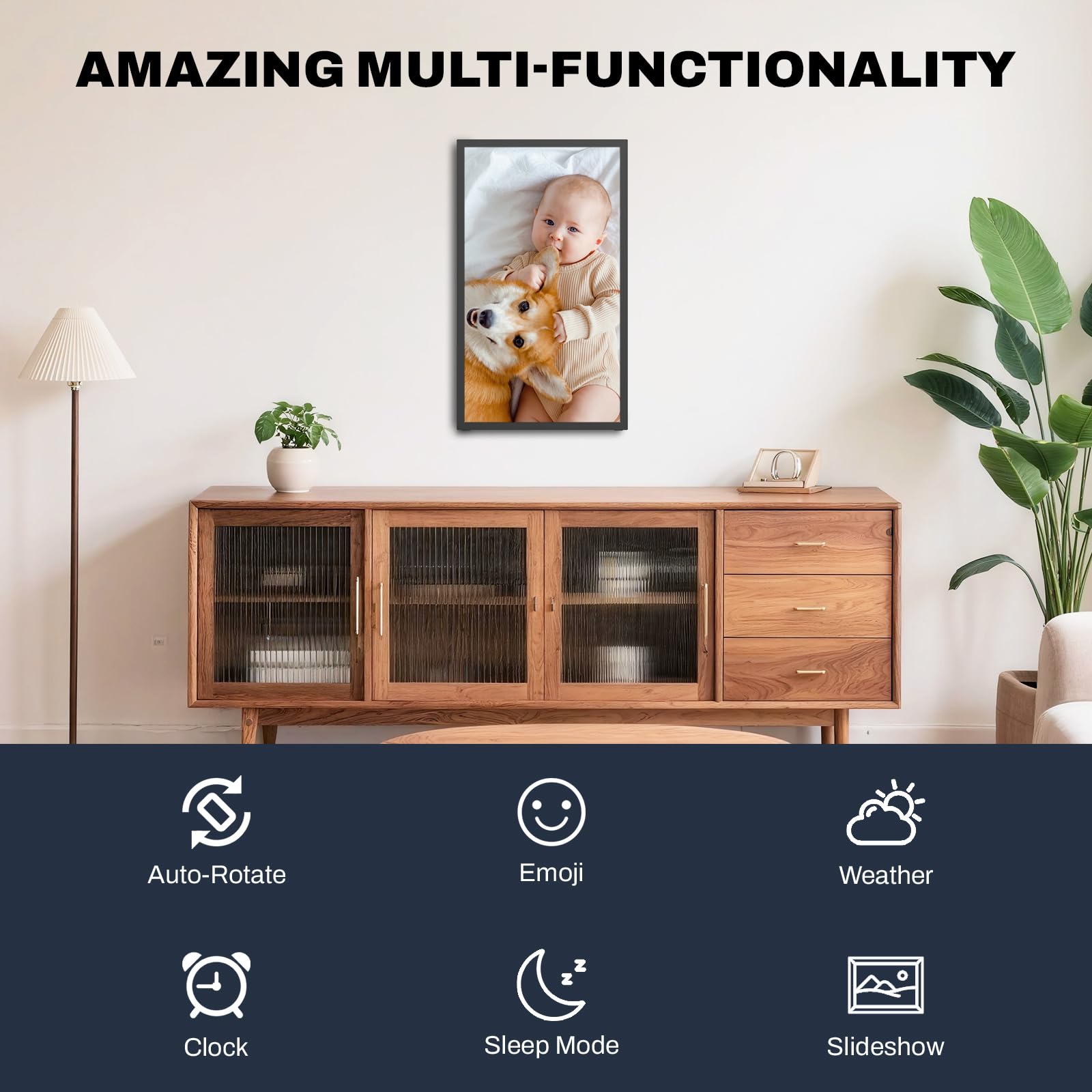 FRAMEO - Marco de fotos digital grande de 21.5 pulgadas con pantalla táctil IPS FHD de 1920 x 1080, marco de fotos digital WiFi de 32 GB, montaje en pared, compartir fotos/videos a través de