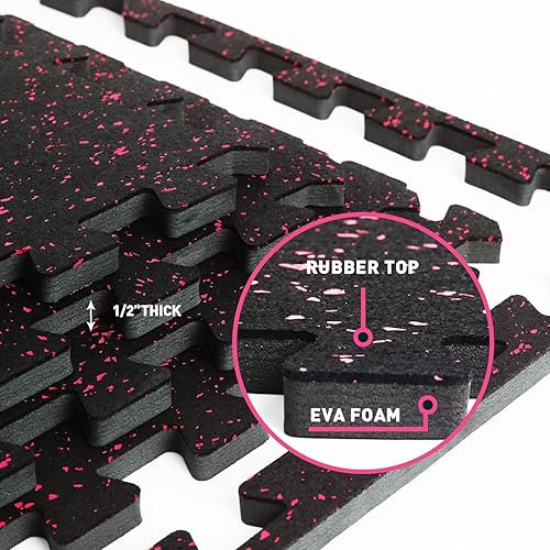 Miniatura 2 de Suelo de gimnasio de 0.56 pulgadas de grosor para gimnasio en casa con parte superior de goma, azulejos de gimnasio entrelazados de 48 pies