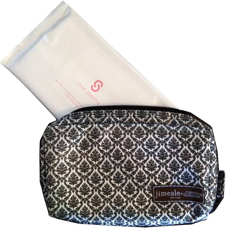 Chic Sheets Hair Refreshing Dry Towelettes, 25 Count with AVEYOU Exclusive Jimeale Perfect Day to Day Make-Up Bag