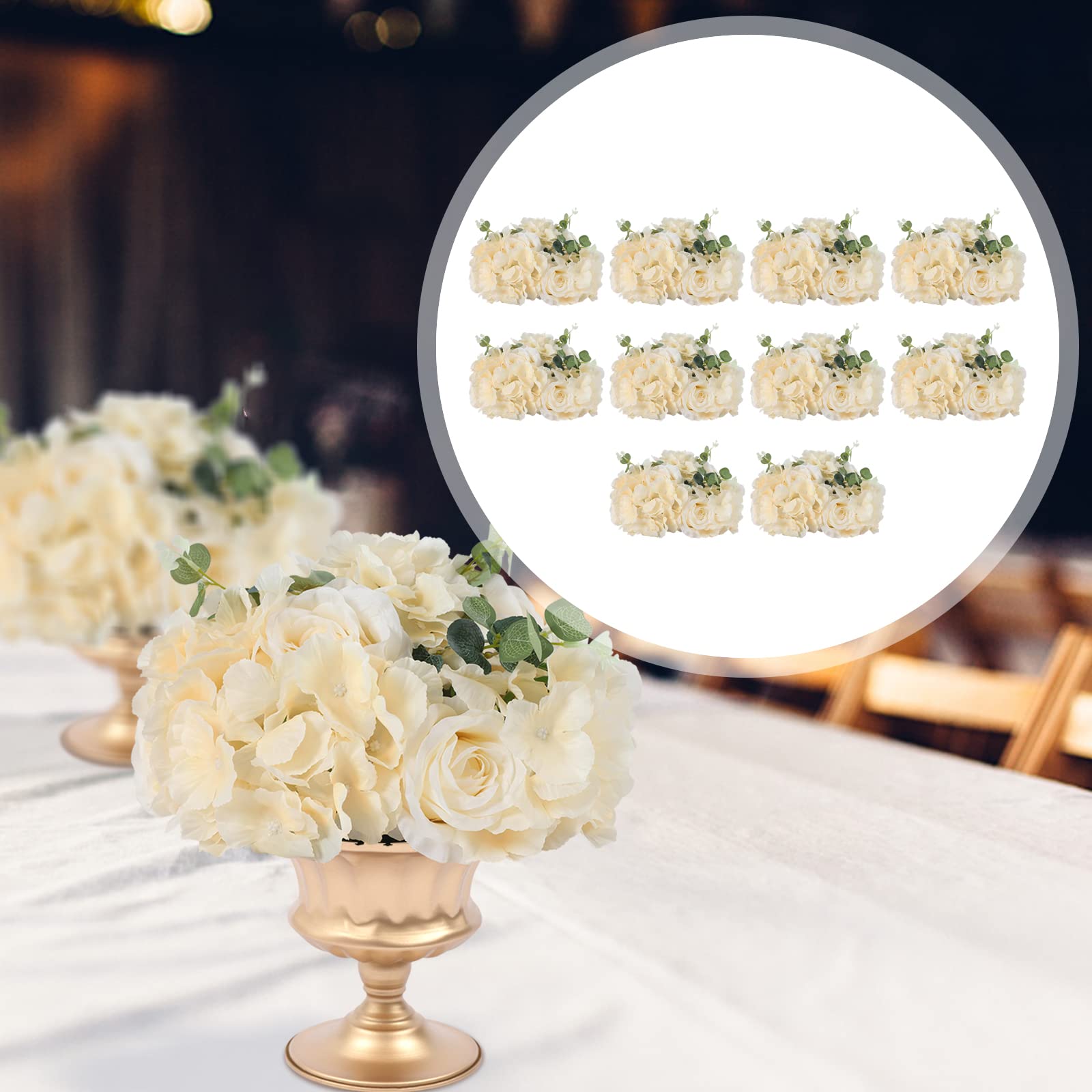 Künstliche Rosen Blumenkugeln 10 Stück 40cm Champagner, Hochzeit | Stoff & Kunststoff, 40x20cm, Basis 20cm, für Tisch & Wand, pflegeleicht, wiederverwendbar, Hochzeitsdeko, Partydeko, Geschenk