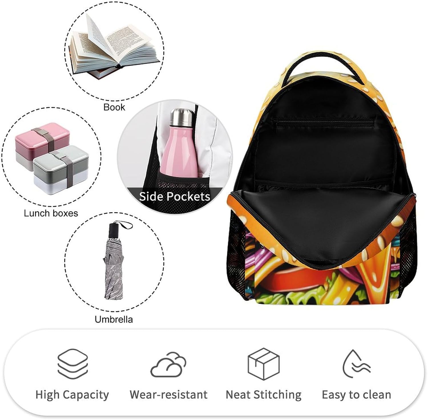 Hamburger Backpack Cheeseburger Backpack Funny Cartoon Burger Backpacks Multifunctional Laptop Travel Daypack Backpacks