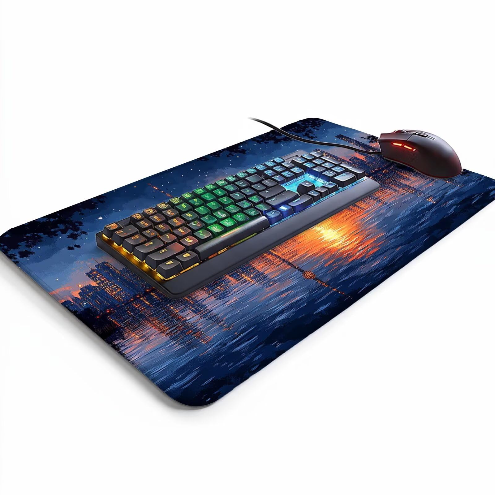 Podkładka pod mysz z motywem miasta, XXL, 600 x 1400 x 3 mm, podkładka na biurko, księżyc, wodoodporna, podkładka pod mysz, poprawia dokładność i prędkość, akcesoria do gier, laptop, biuro, prezent