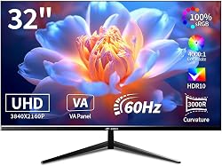 CRUA 32 Inch Curved 4K Gaming Monitor - 60Hz Refresh Rate…