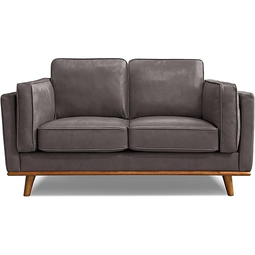 Valencia Artisan Full Leather Loveseat Sofa 66” - Pure Full Italian Nappa Leather Couch, Solid Wood Accent, Ultimate Comfort, Modern Grey