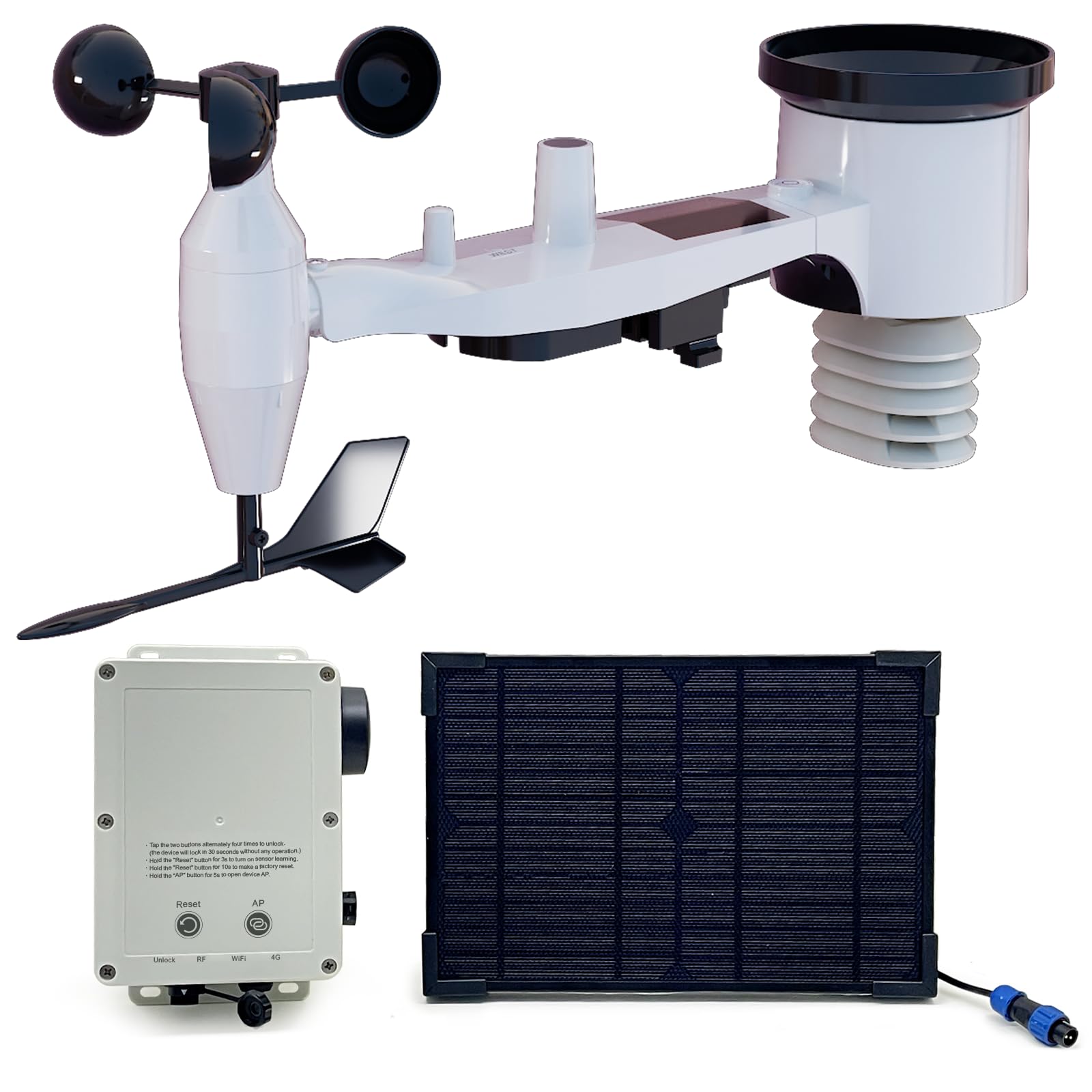 ECOWITT WittField Combo WS6211 - Estación meteorológica 4G y Wi-Fi con sensor externo 7 en 1 WS69, base IoT y panel solar