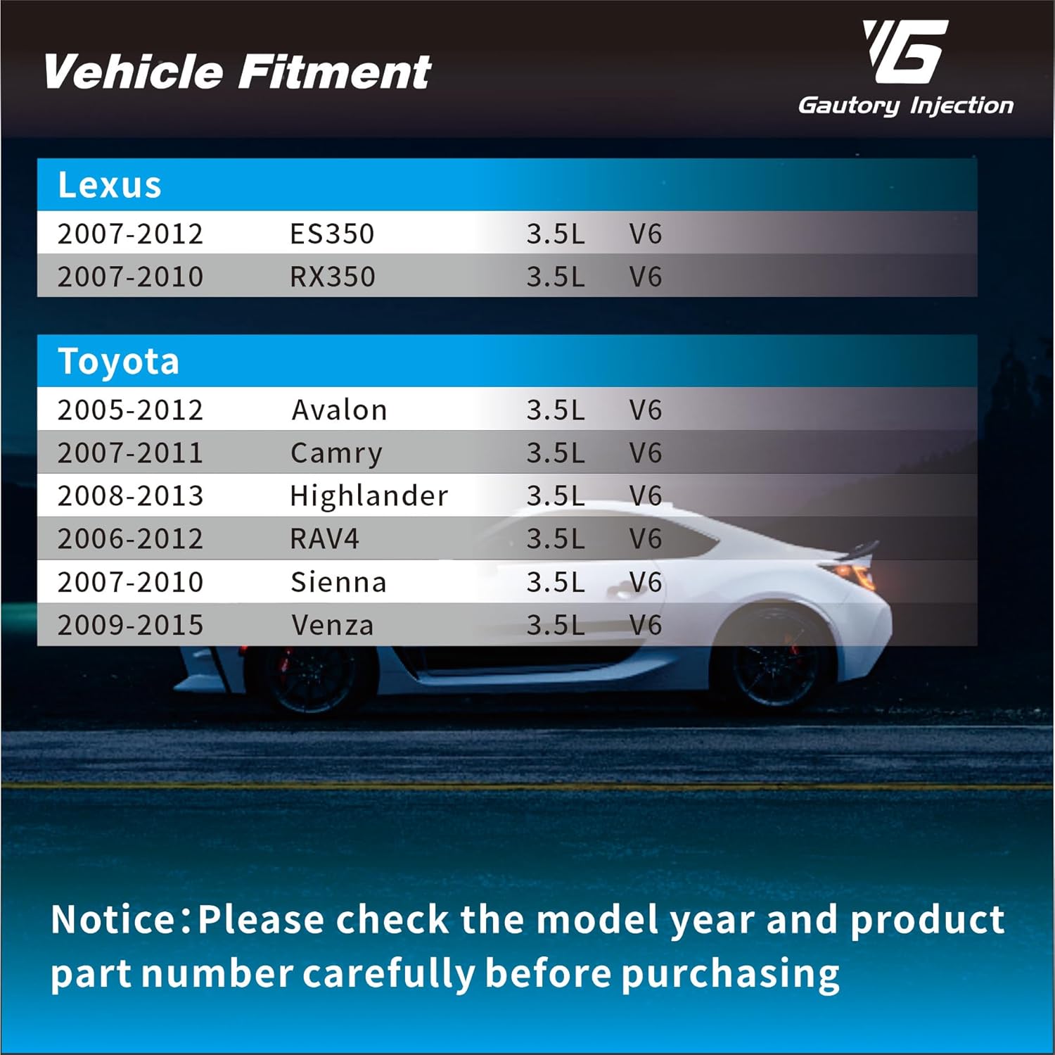 23250-31050 Fuel Injectors Compatible with Toyota Camry 2007-2011, Avalon 2005-2012, RAV3 2006-2012, Highlander 2008-2013, for Lexus ES350 RX350 2007-2012 V6 3.5L Set of 6 Replace FJ763 23209-31050