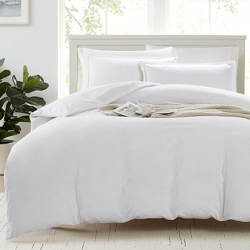LANE LINEN 100% Organic Cotton Duvet Cover King Size, White 3-Piece Bedding Set, Soft Breathable Fabric, Includes 1 Duvet Cover 230 x 220 cm and 2 Pillow Shams - Comforter Not Included