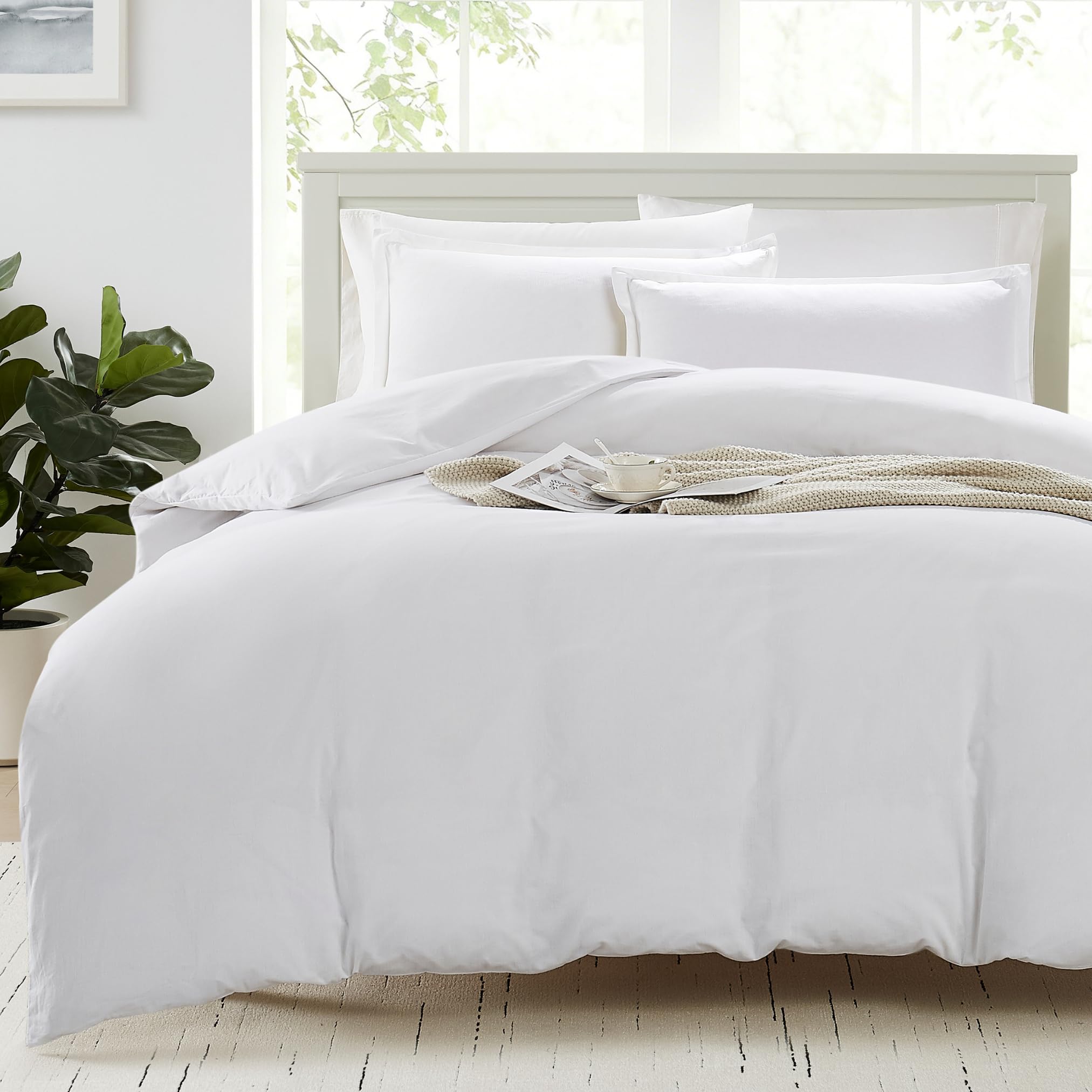 Housse de couette 1 personne coton bio blanc parure de lit simple à longues fibres