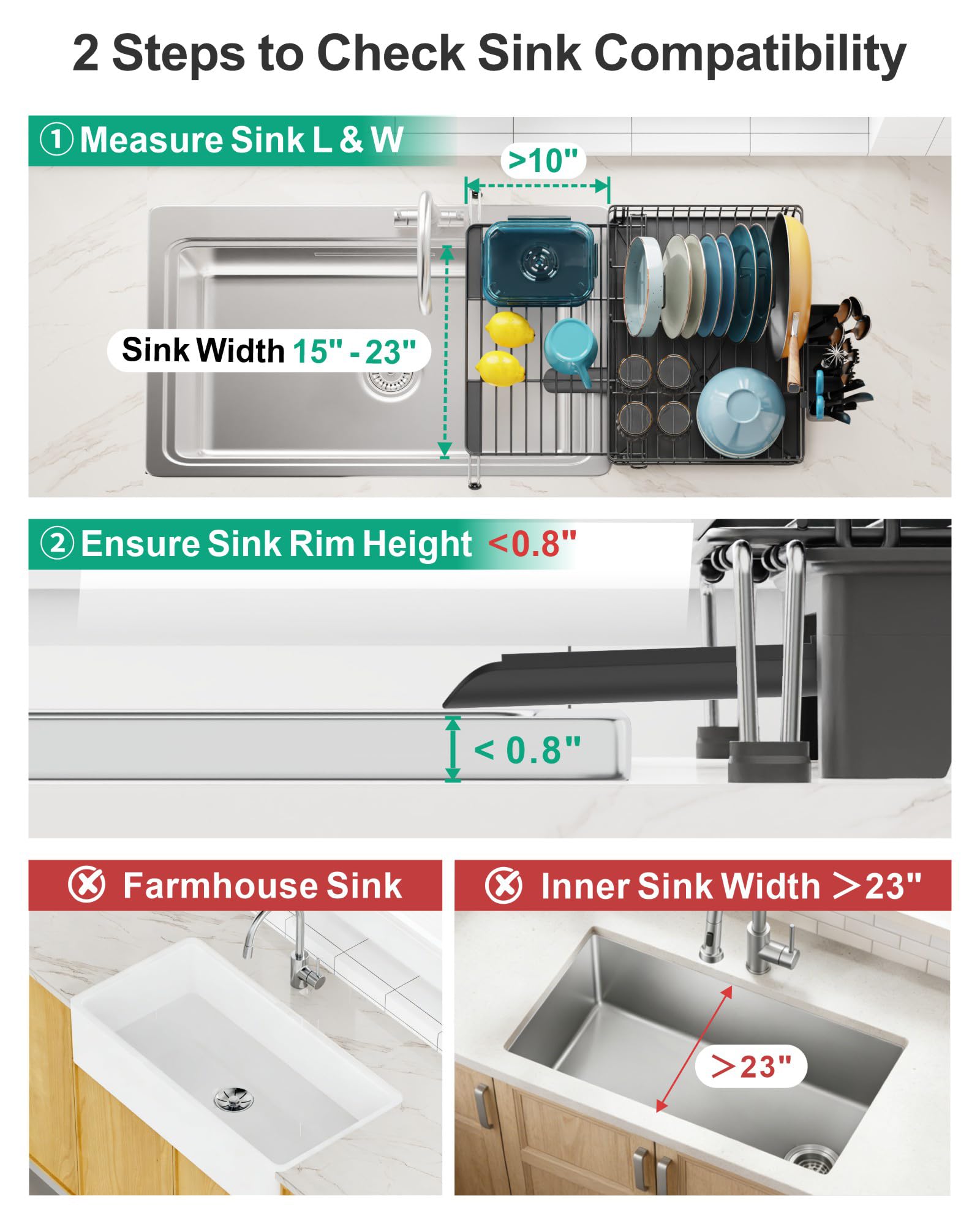 GSlife Escurridor de platos expandible con escurridor, multifuncional, 2 en 1, para encimera y fregadero de cocina, escurridor de platos grande con 2 ranuras para sartenes y soporte para utensilios,